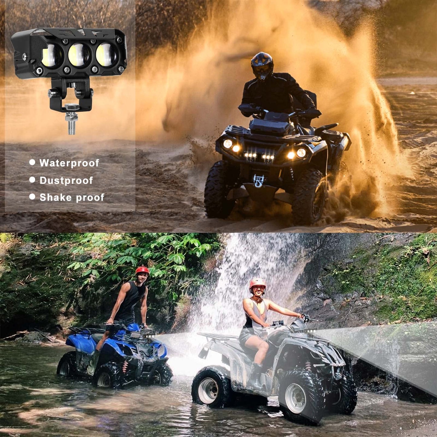 Kawell 60W LED Driving Light Auxiliary Fog Light LED Spotlight LED Light Pods IP68 Waterproof Double Color LED Work Light for Motorcycle Off Road ATV UTV 4X4 SUV Truck Tractor Boat