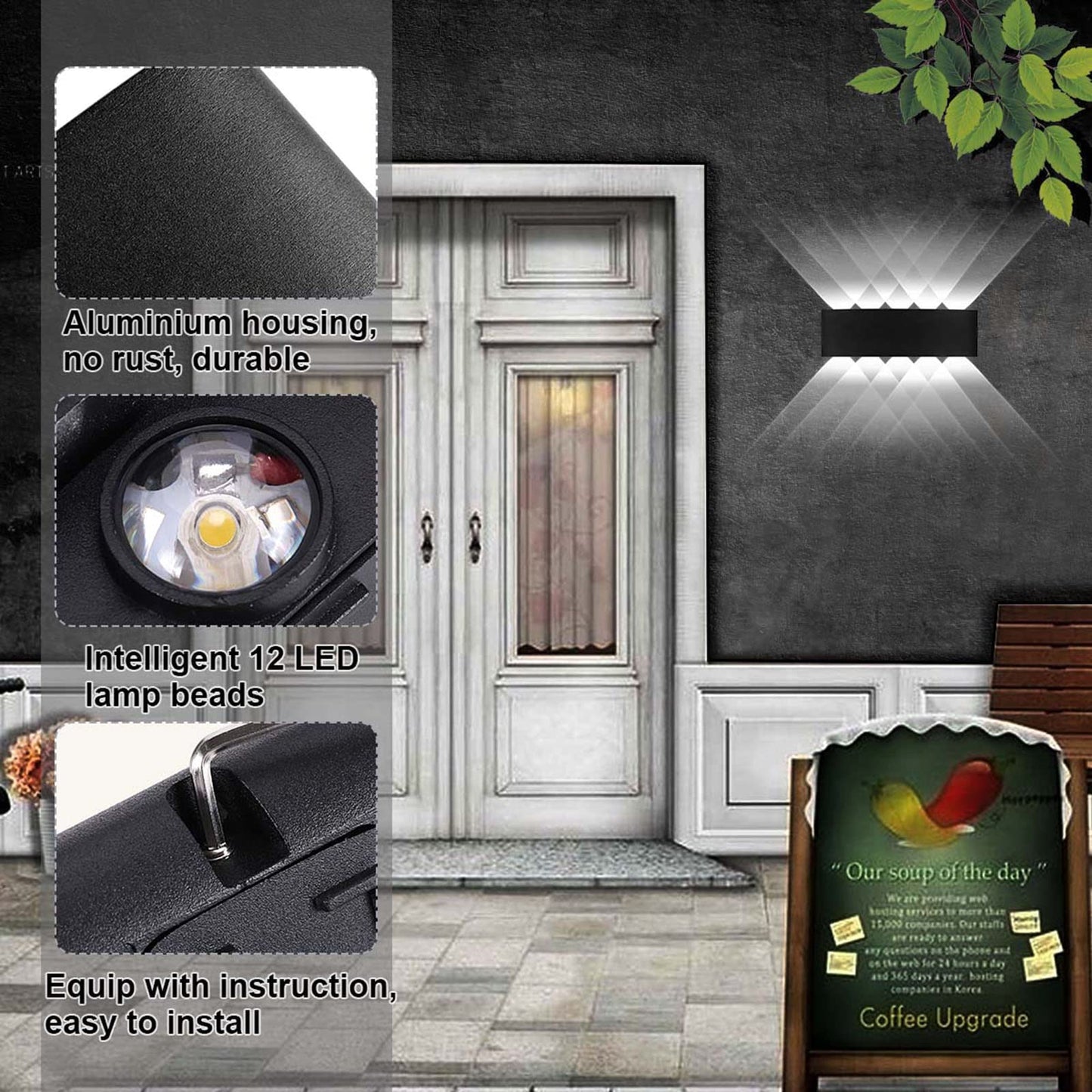Kawell 10W Waterproof Modern Wall Sconces LED Wall Light Up Down Aluminum Wall Lamp LED Indoor Outdoor for Bedroom Living Room Bathroom Porch Stairs Hotels Garden Pathway, Black 6000K
