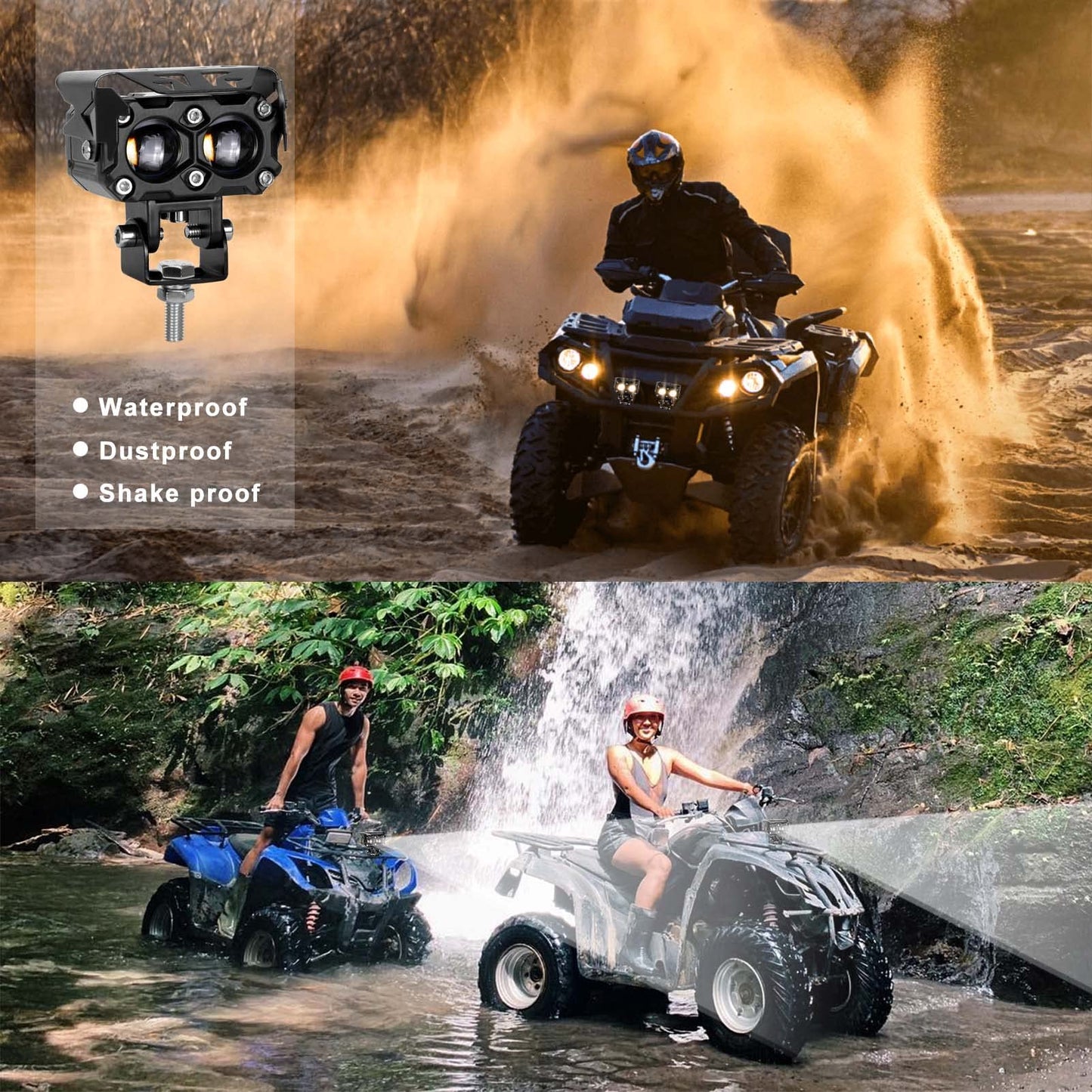 Kawell 40W LED Driving Light Auxiliary Fog Light LED Spotlight LED Light Pods IP68 Waterproof Double Color LED Work Light for Motorcycle Off Road ATV UTV 4X4 SUV Truck Tractor Boat