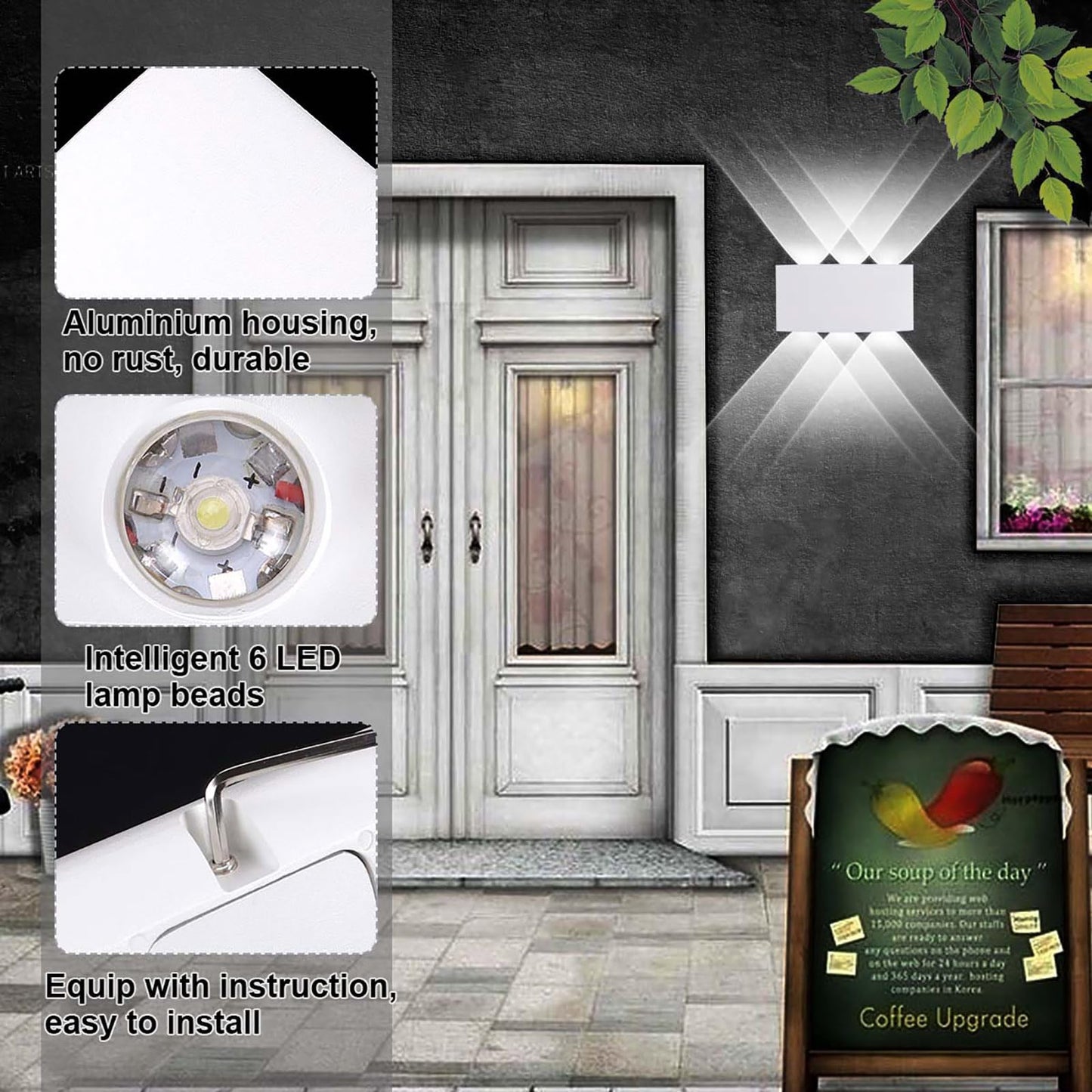 Kawell 6W Waterproof Modern Wall Sconces LED Wall Light Up Down Aluminum Wall Lamp LED Indoor Outdoor for Bathroom Bedroom Living Room Porch Stairs Hotels Garden Pathway, White 6000K