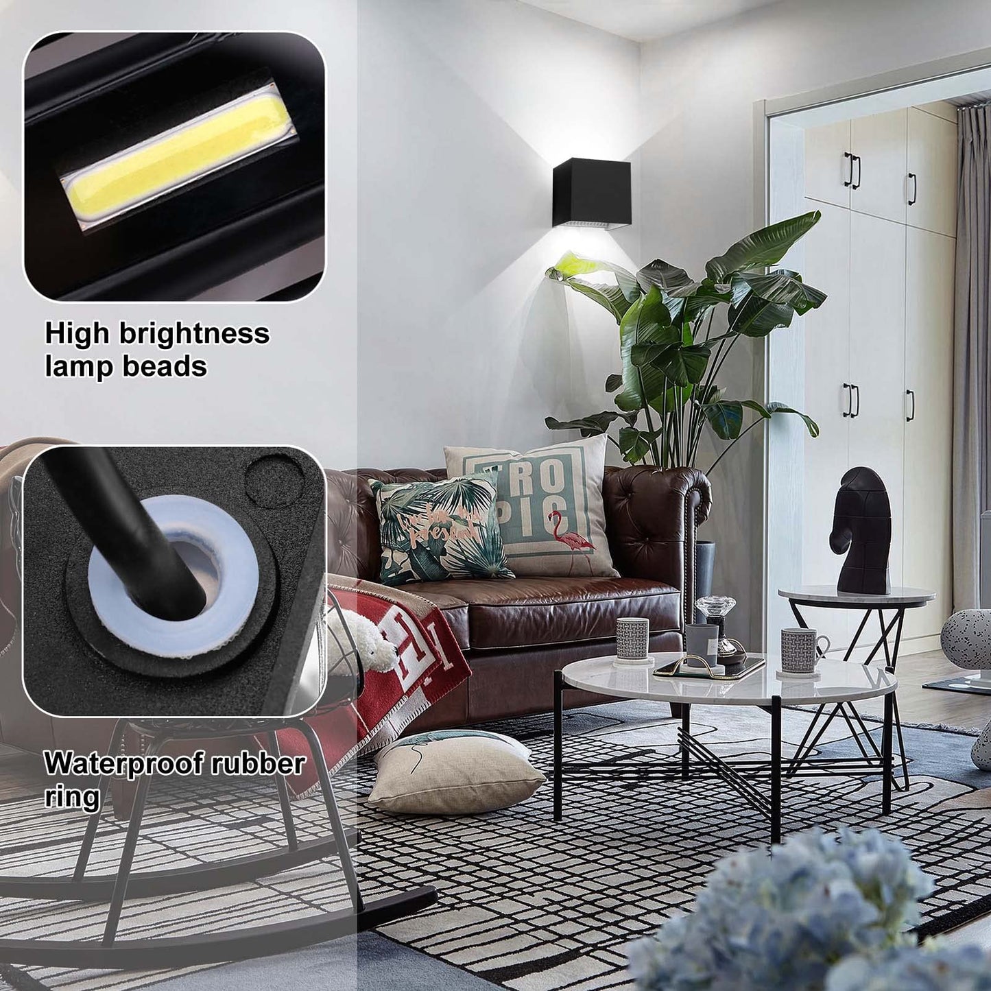Kawell 12W Modern Wall Sconce Light LED Wall Lamp Waterproof IP65 Aluminum LED Wall Light Adjustable Beam Angle Indoor Outdoor for Bathroom Living Room Bedroom Hallway Corridor Stairs, Black 6000K