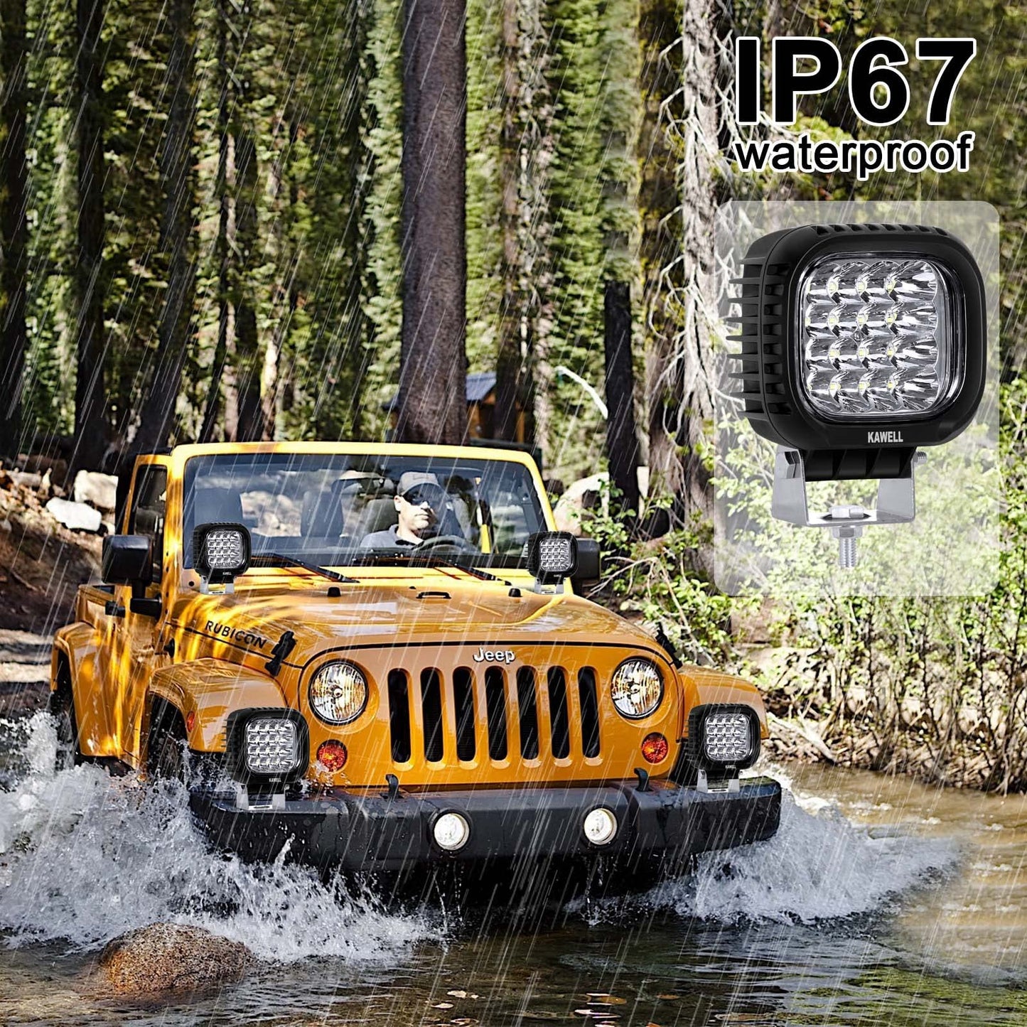 Kawell 48W LED Driving Light Add-On Fog Light 6000K Spotlight LED Light Pods IP67 Waterproof LED Work Light for Off Road Motorcycle ATV UTV 4X4 SUV Truck Tractor Boat