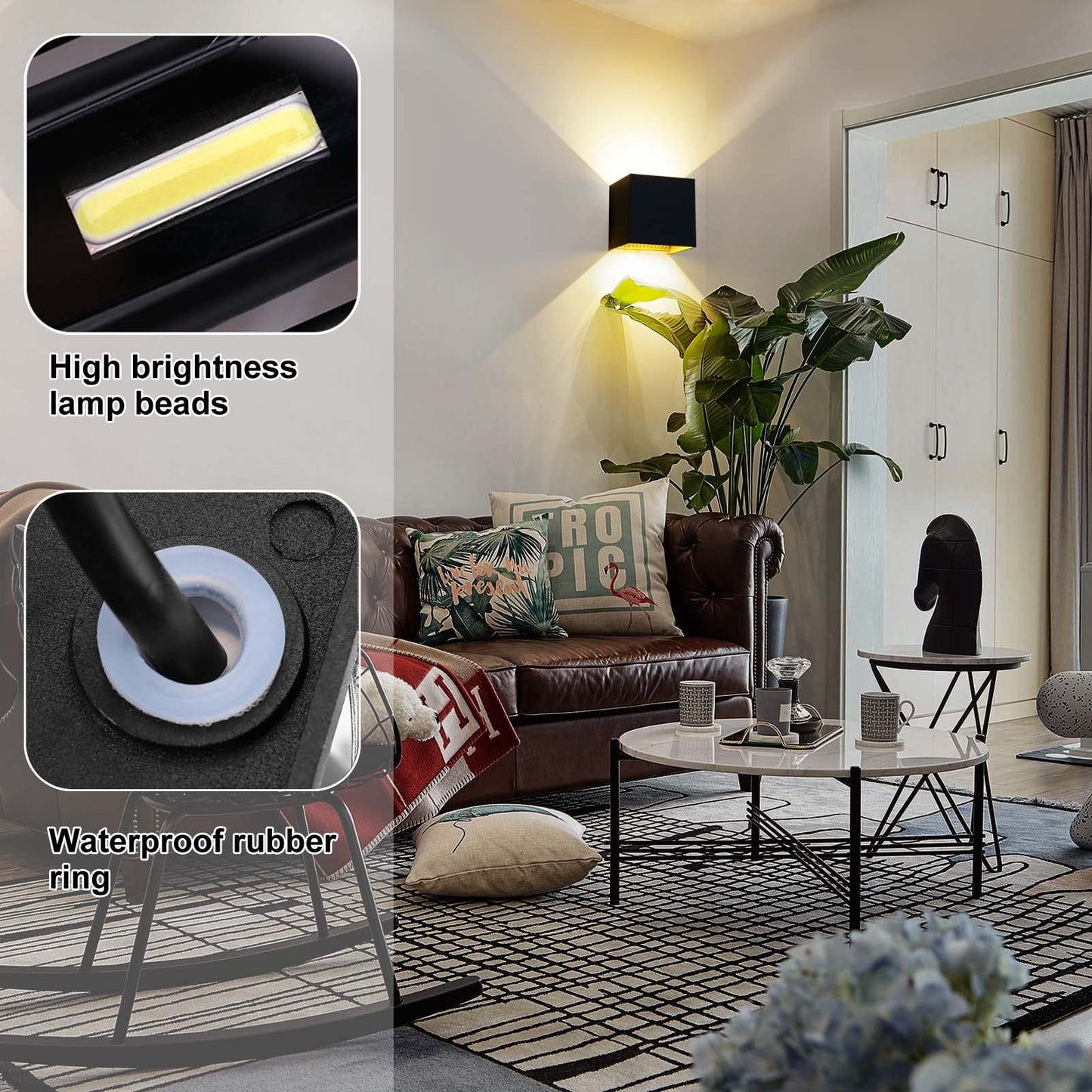Kawell 12W Modern Wall Sconce Light LED Wall Lamp Waterproof IP65 Aluminum LED Wall Light Adjustable Beam Angle Indoor Outdoor for Bathroom Living Room Bedroom Hallway Corridor Stairs, Black 3000K