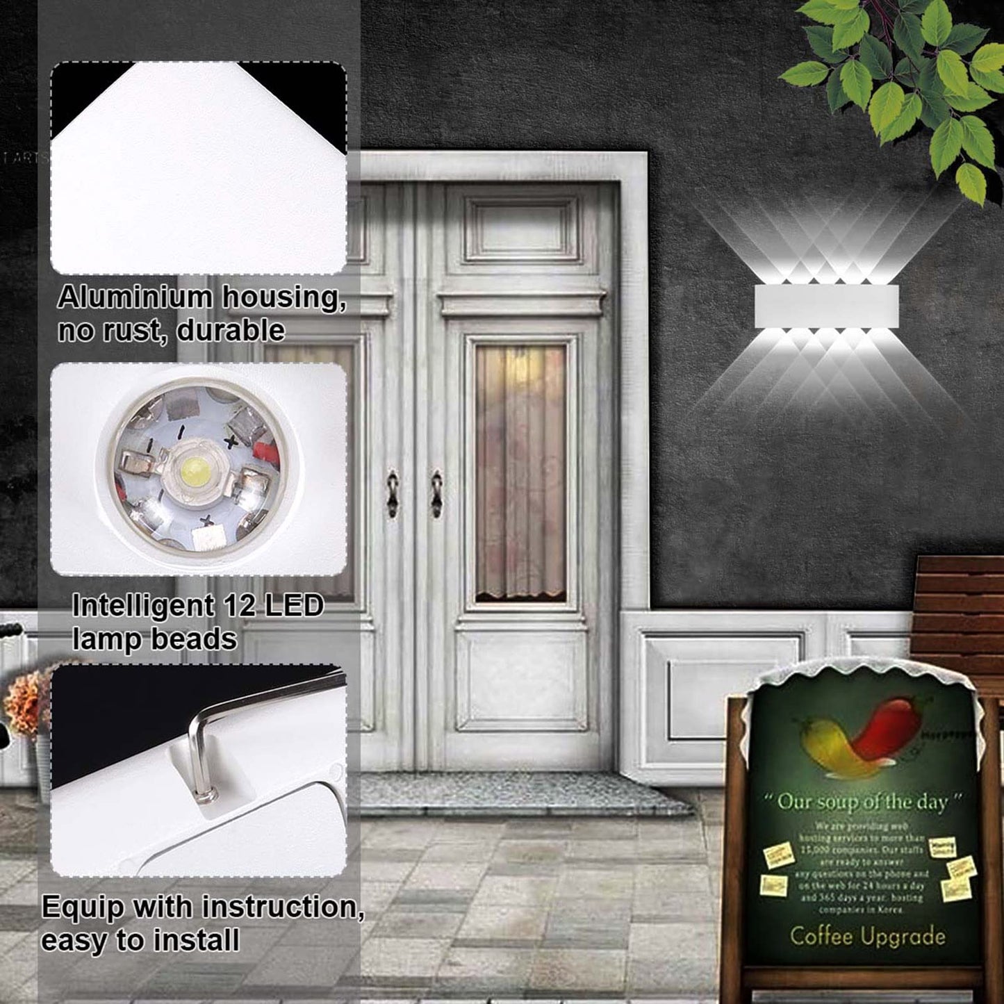 Kawell 10W Waterproof Modern Wall Sconces LED Wall Light Up Down Aluminum Wall Lamp LED Indoor Outdoor for Bedroom Living Room Bathroom Porch Stairs Hotels Garden Pathway, White 6000K