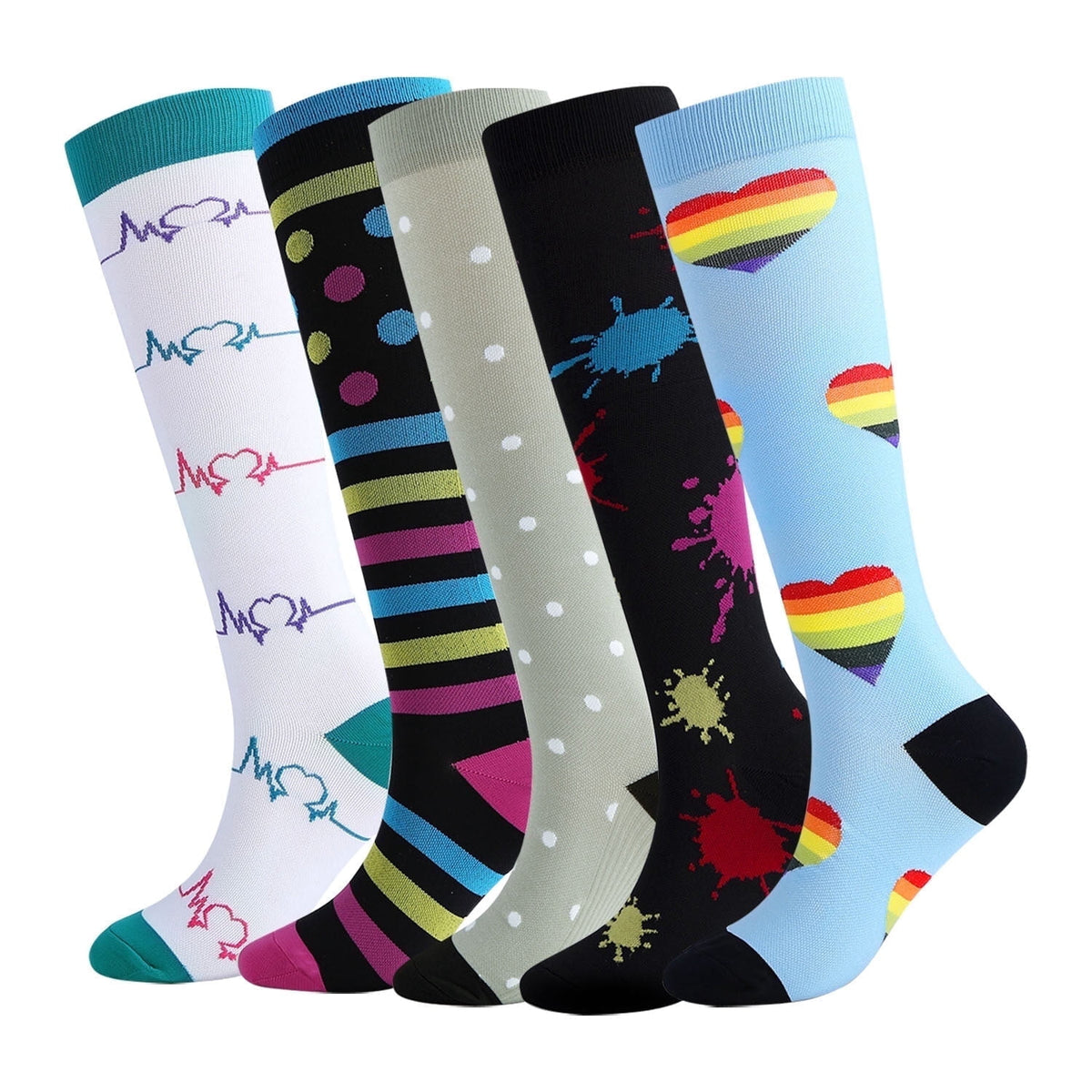 KAWELL Compression Socks for Women and Men, 15-20 mmHg Support Knee High Socks for Running,Nursing,Athletic