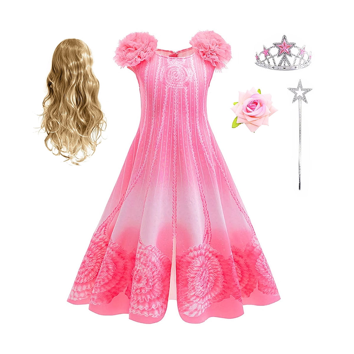 KAWELL Glinda Costume Dress Good Witch Cosplay Pink Pajamas Bubble Dress Halloween Costume