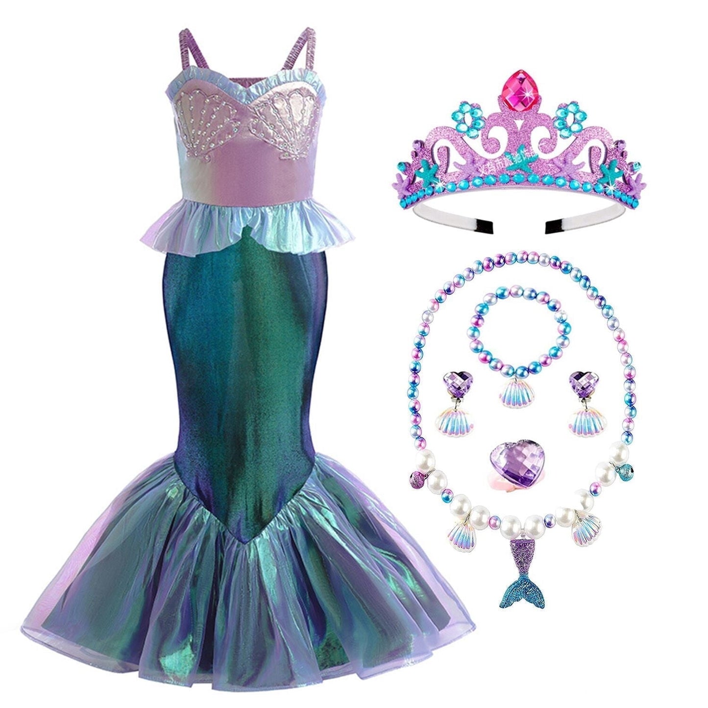 KAWELL Mermaid Costume Dress for Toddler Girls Cosplay Ariel Outfit Halloween Birthday Party Dress Up