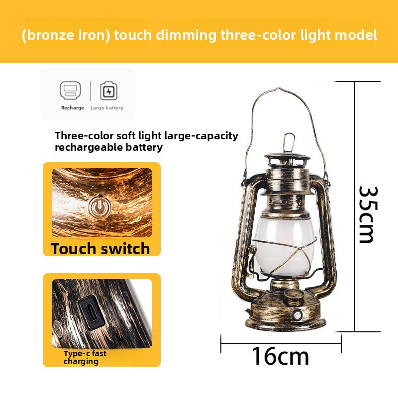 KAWELL Retro Horse Lamp | LED Camping Lantern with Flame & 3-Color Dimming | Rechargeable Portable Tent Light