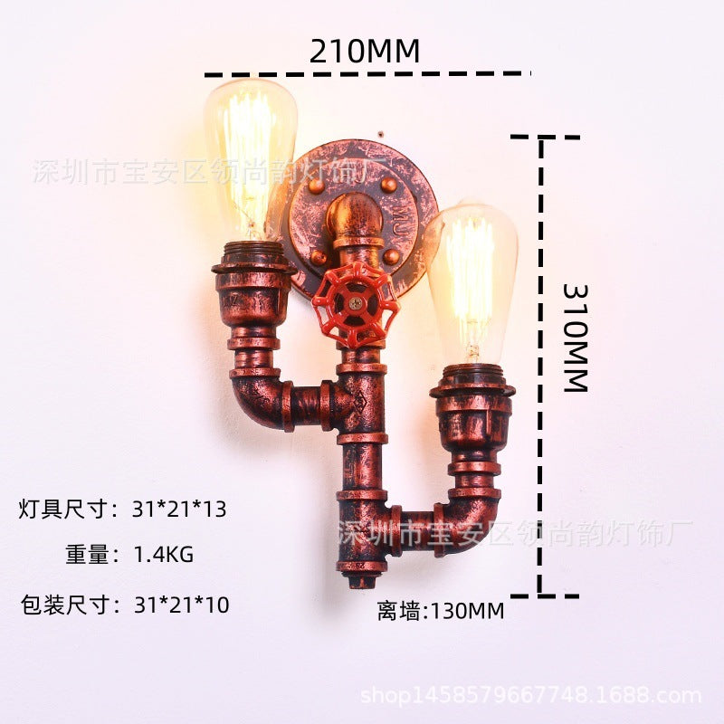 Vintage Industrial Double Head Wall Sconce – Wrought Iron Pipe Light for Bar, Restaurant & Hallway