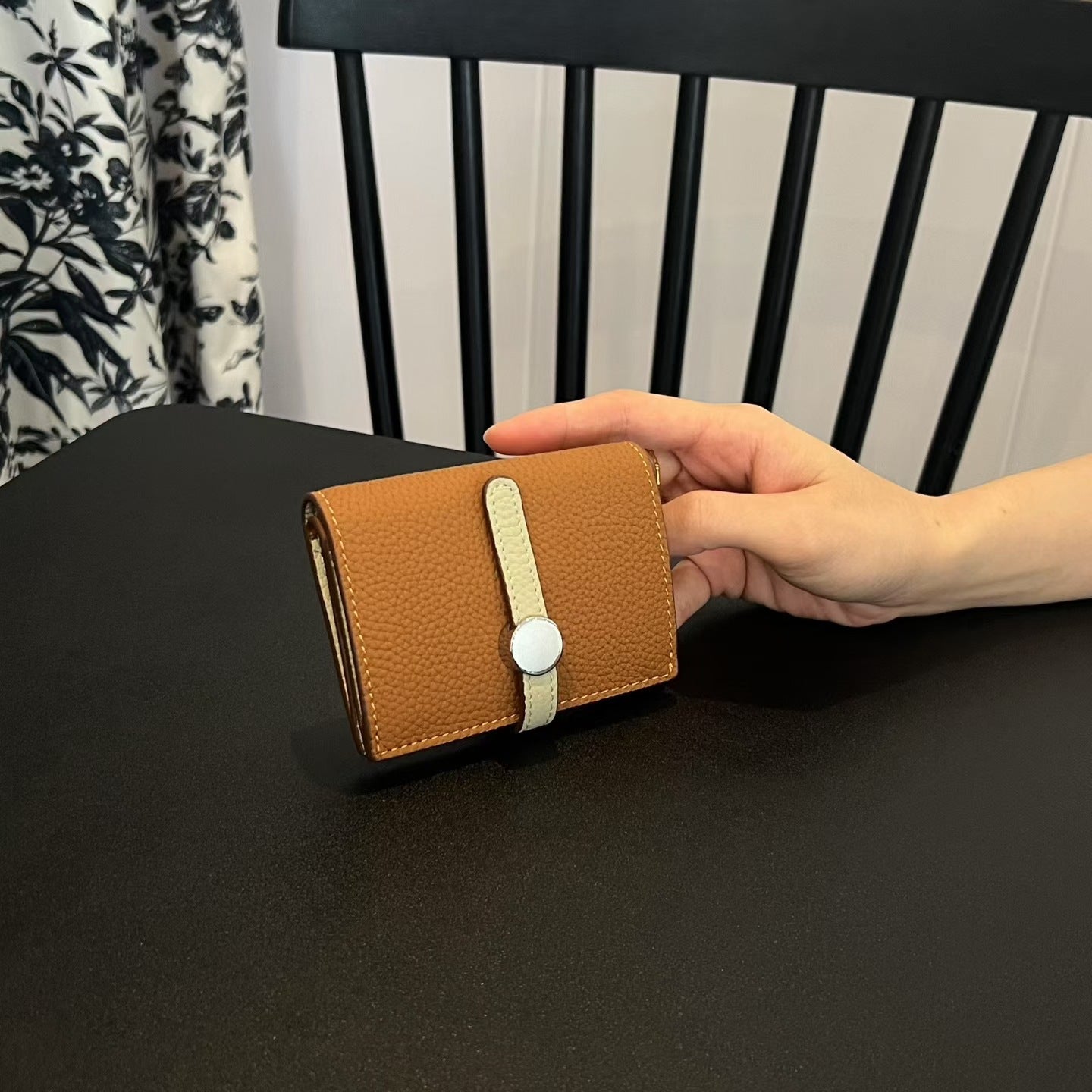 Genuine Leather Mini Wallet for Women – Slim Coin Purse with Strap Buckle & ID Window