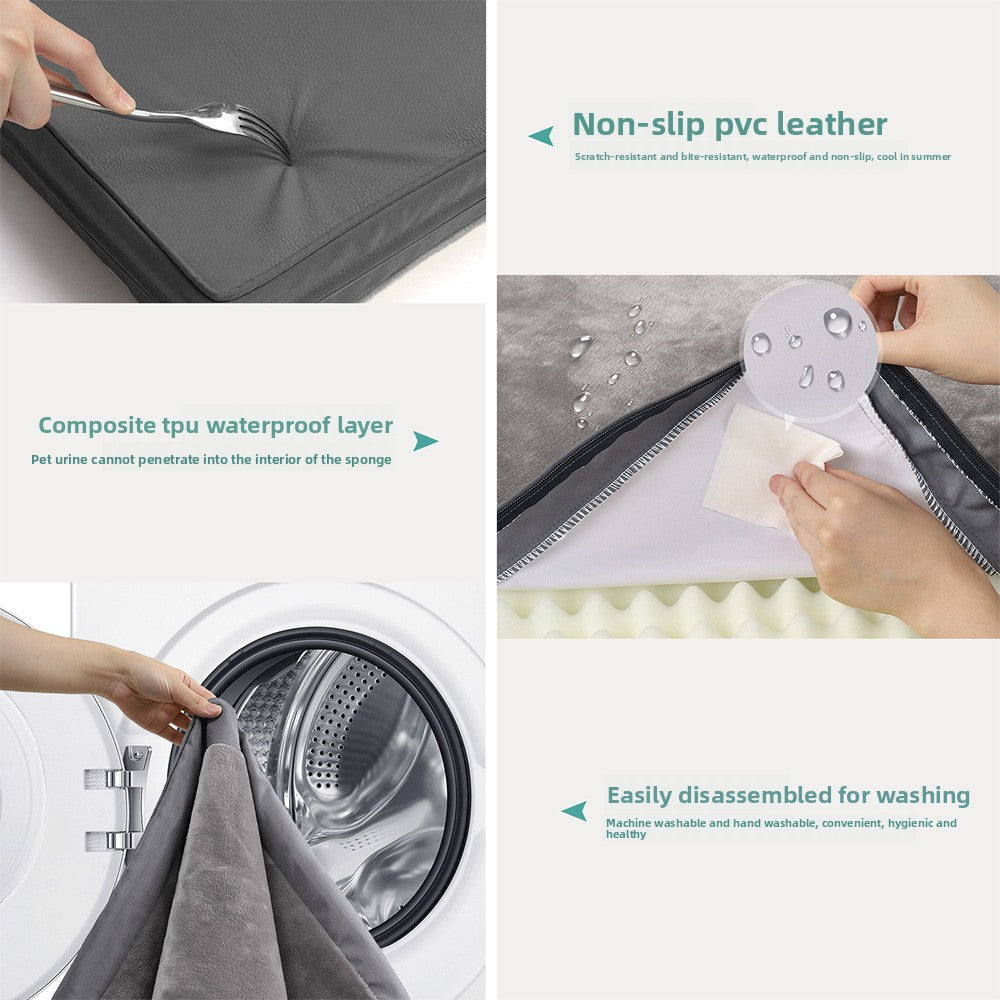Double-Sided All-Season Dog Bed — Bite-Resistant Leather & Flannel Pet Cushion | 35" Grey