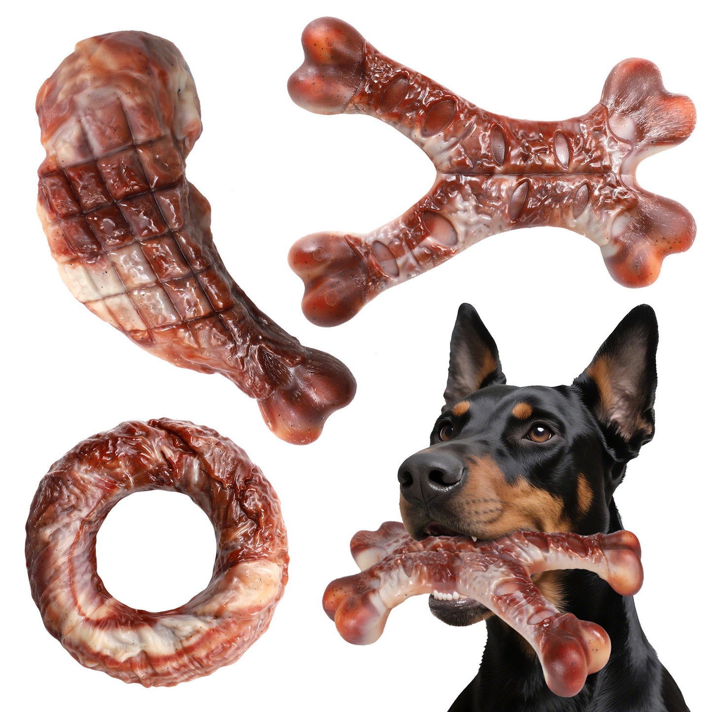 Nylon Dog Chew Toy 3-Pack | Beef Flavored Durable Molar & Interactive Teeth Grinding Toy