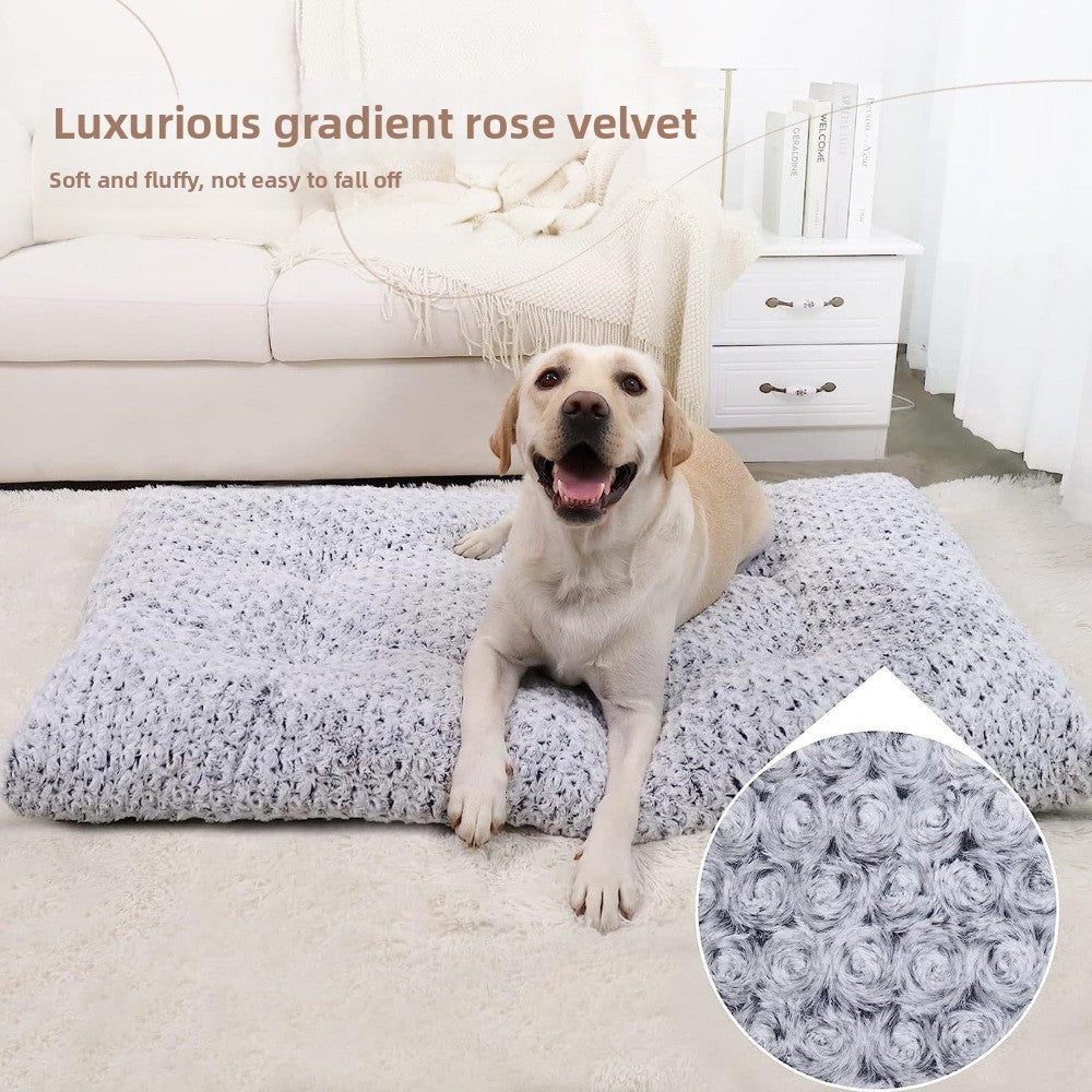 Rose Velvet Dog Bed Mat – Bite-Resistant, Soft & Warm Pet Pad for Dogs & Cats