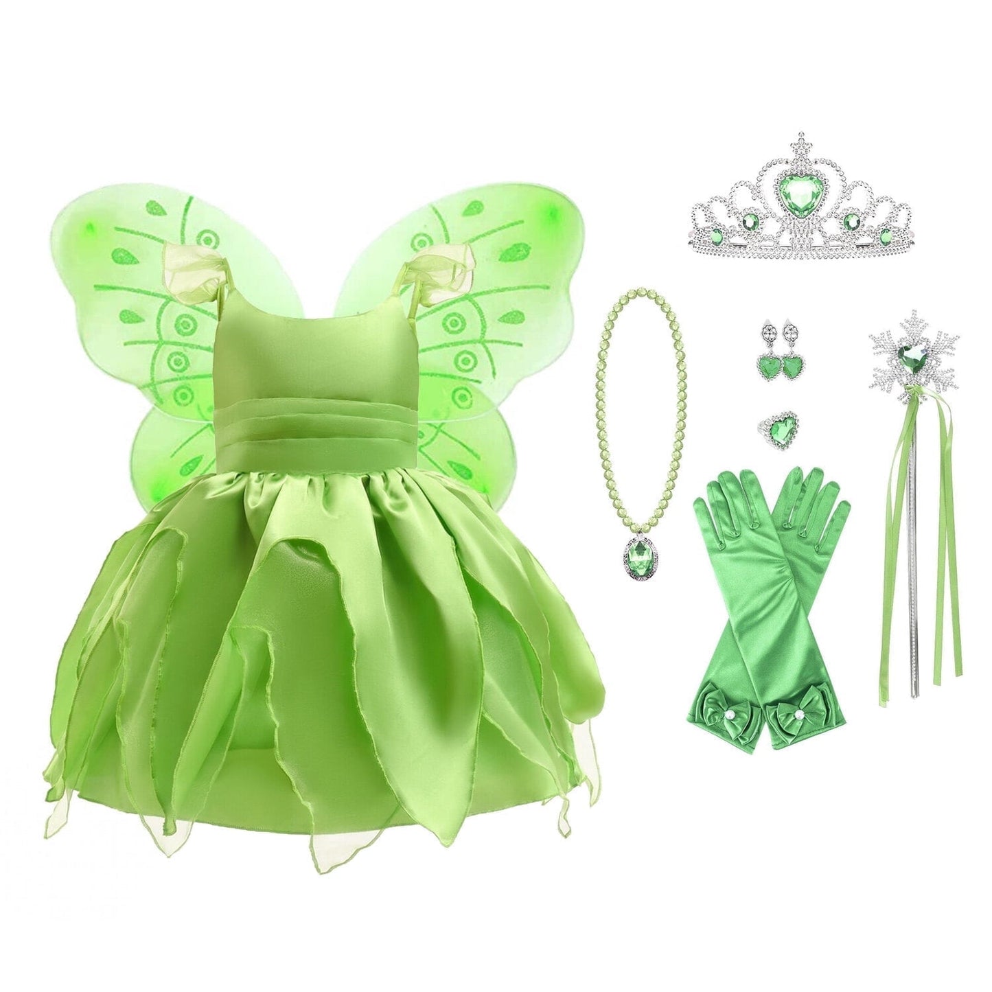 KAWELL Princess Green Costume Halloween Dress up Birthday Party Outfit