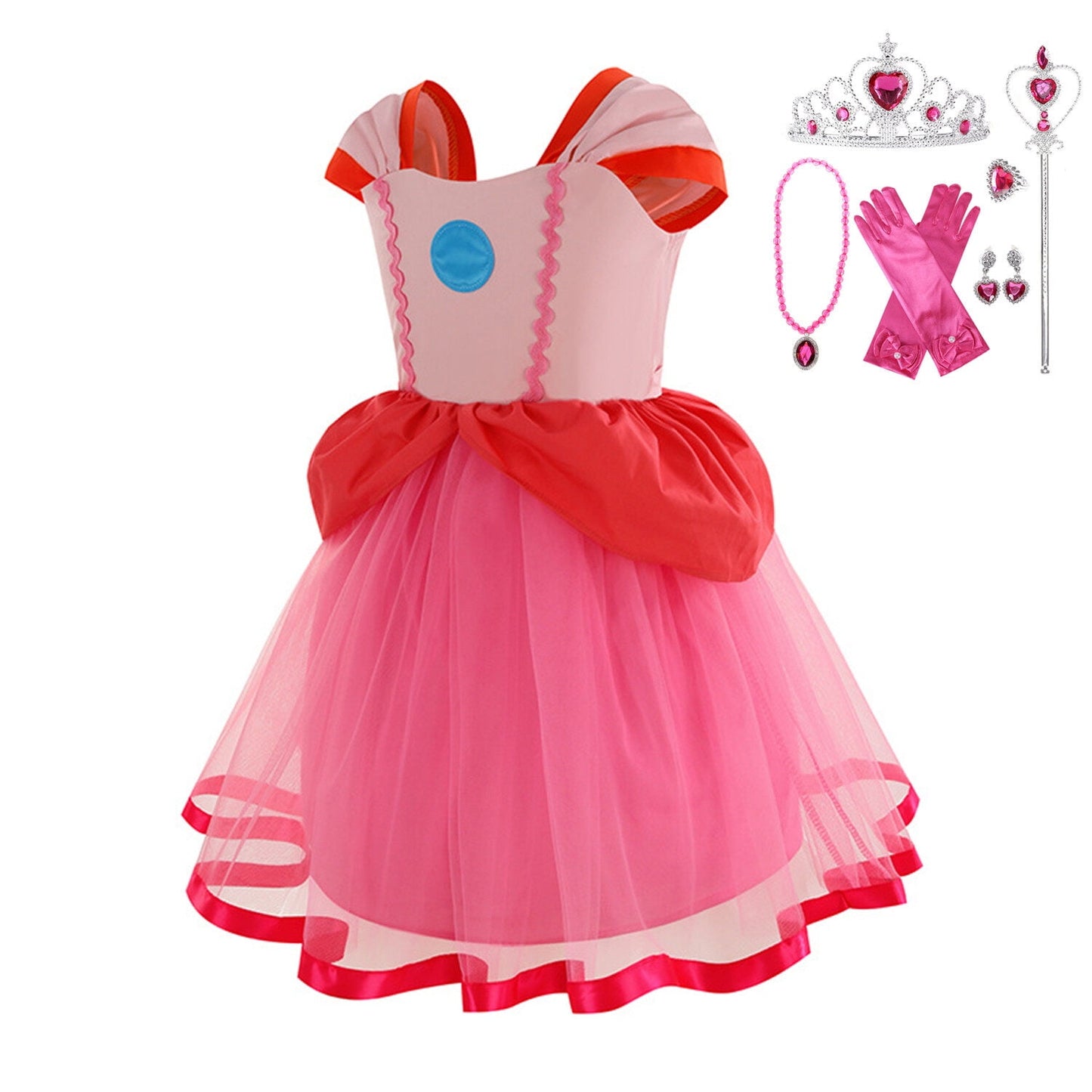 Super Brothers Princess Peach Costume Halloween Christmas Cosplay for Little Girls Dress