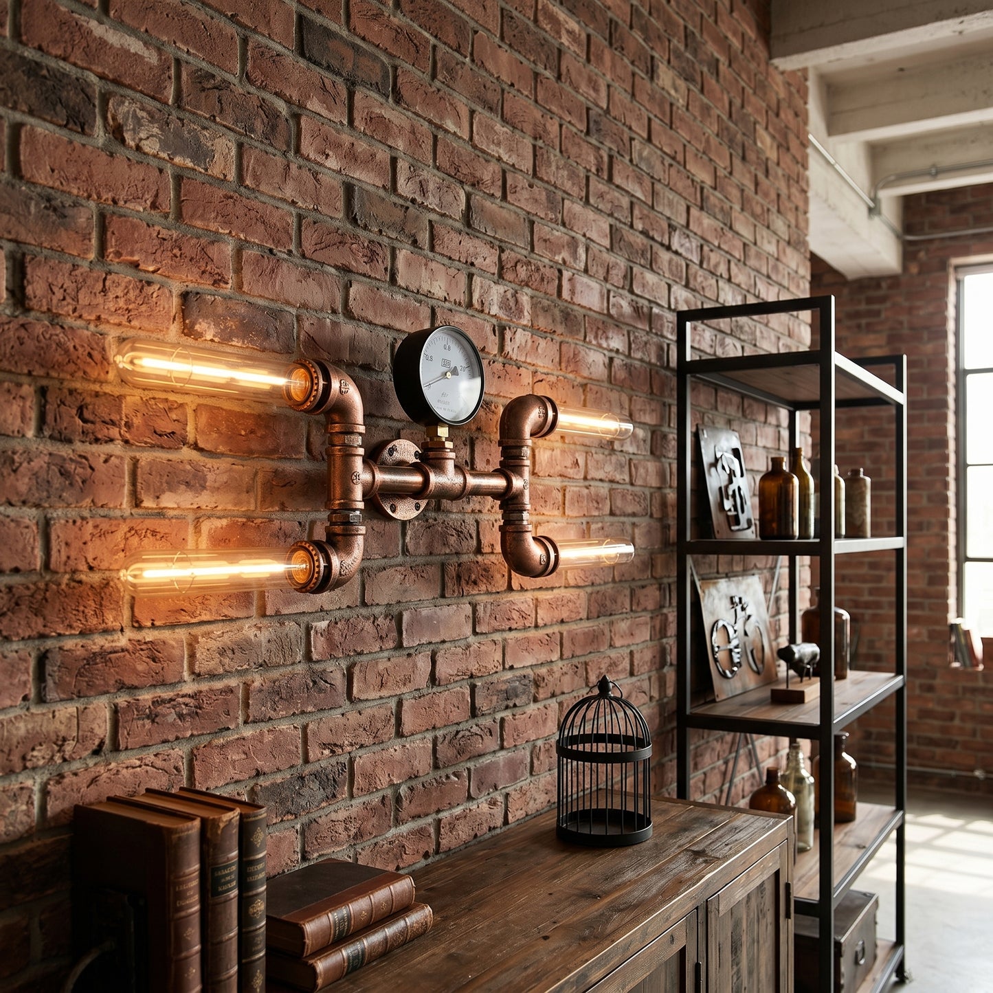 Industrial Pipe Wall Light – 4-Head Wrought Iron Retro LED Sconce for Bar, Cafe & Loft Decor