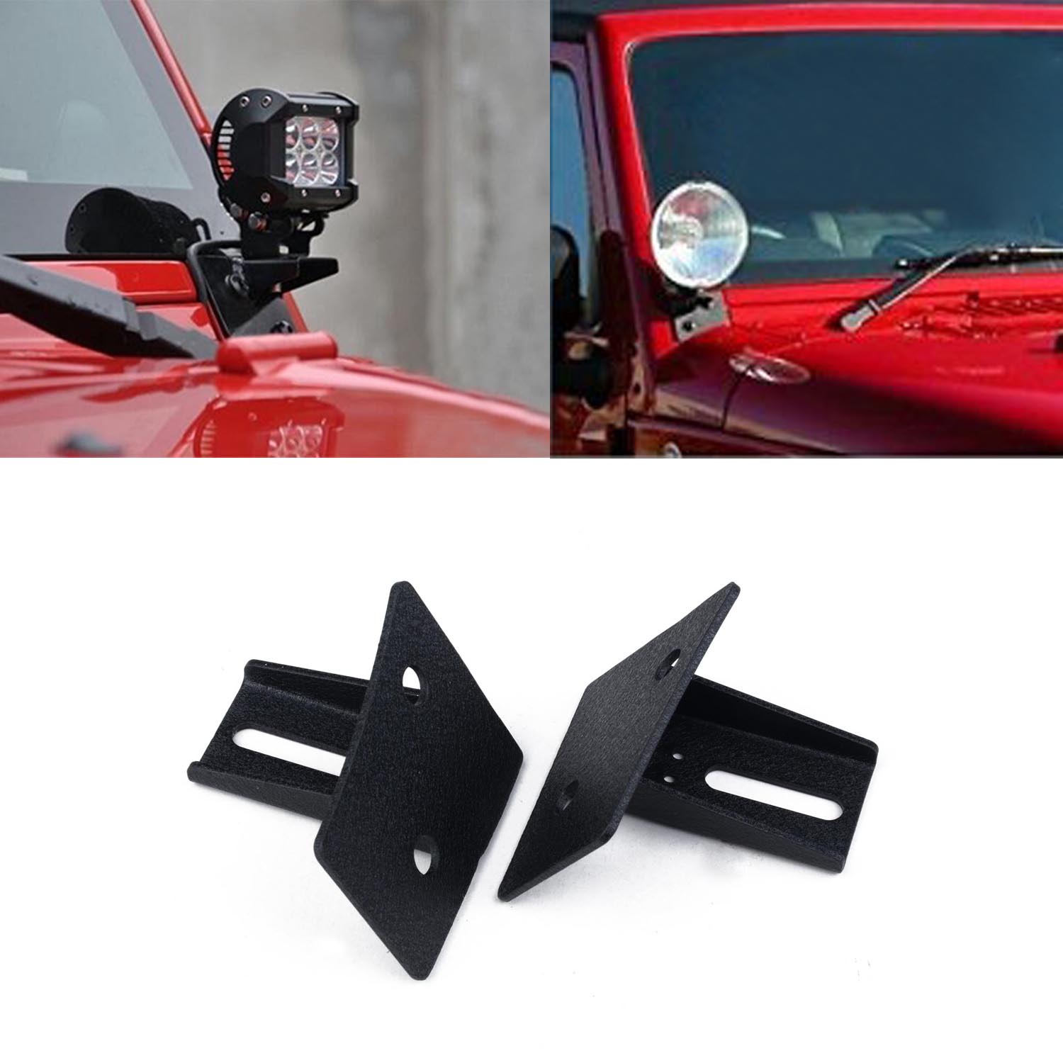 KAWELL Jeep JK A-Pillar Windshield Hinge Mount Brackets (2 pcs) for Mounting Auxiliary Off-Road LED, HID, Halogen Fog and Work Lights to 2007-2013 Jeep Wrangler JK