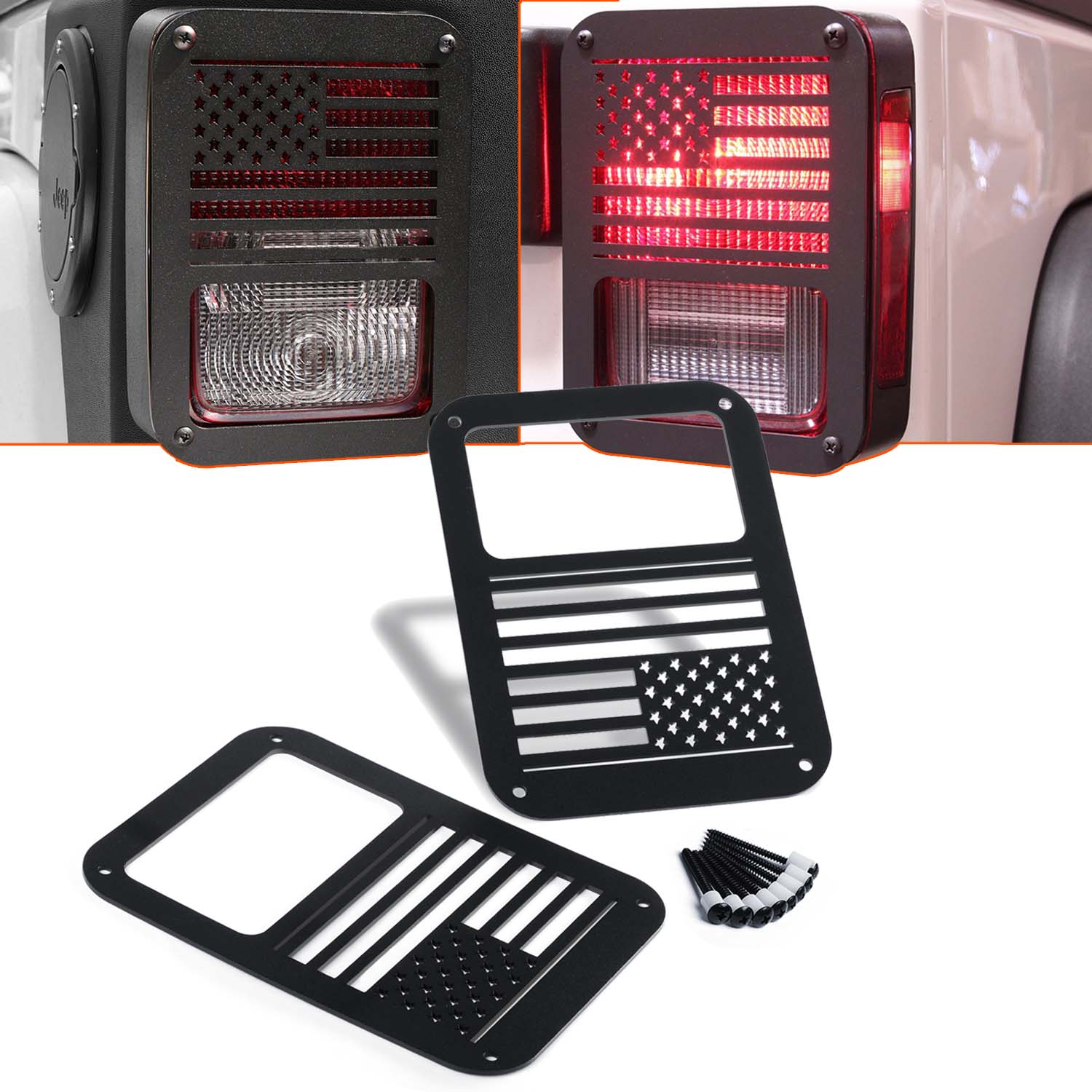 KAWELL 2 Pcs Rear Tail lamp Tail light Cover Trim Guards Protector for Jeep Wrangler Sport X Sahara Unlimited Rubicon 2007-2016 (USA Flag) 