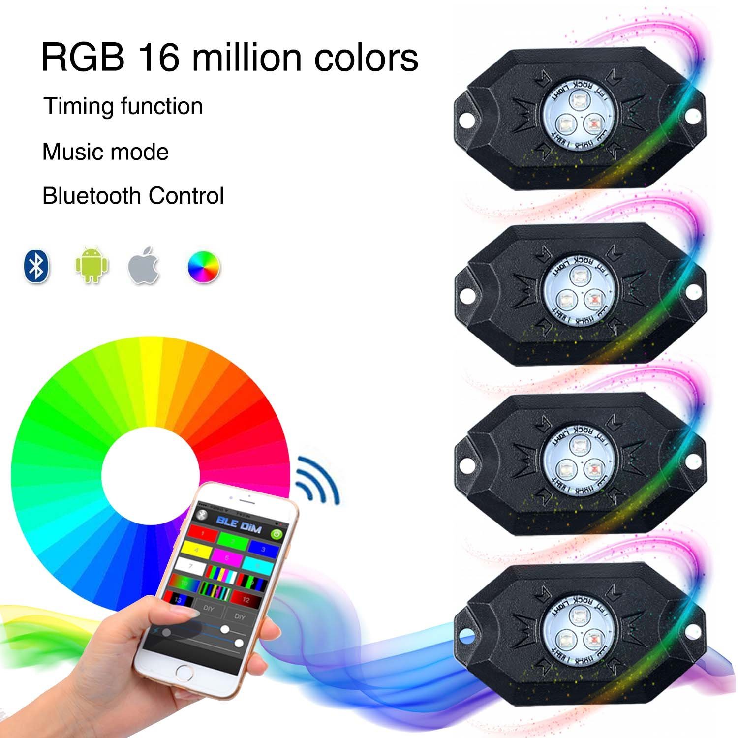 KAWELL CREE LED RGB Rock Light Kits Super Bright LED Work Lights Vehicle PODs Under Cars Trucks Interior and Exterior 4 Wheeler ATV SUV Jeep Mine Boat Motorcycle Waterproof Shockproof Neon Replacement ( 9W 630LM 6000K WHITE 4 Pack )