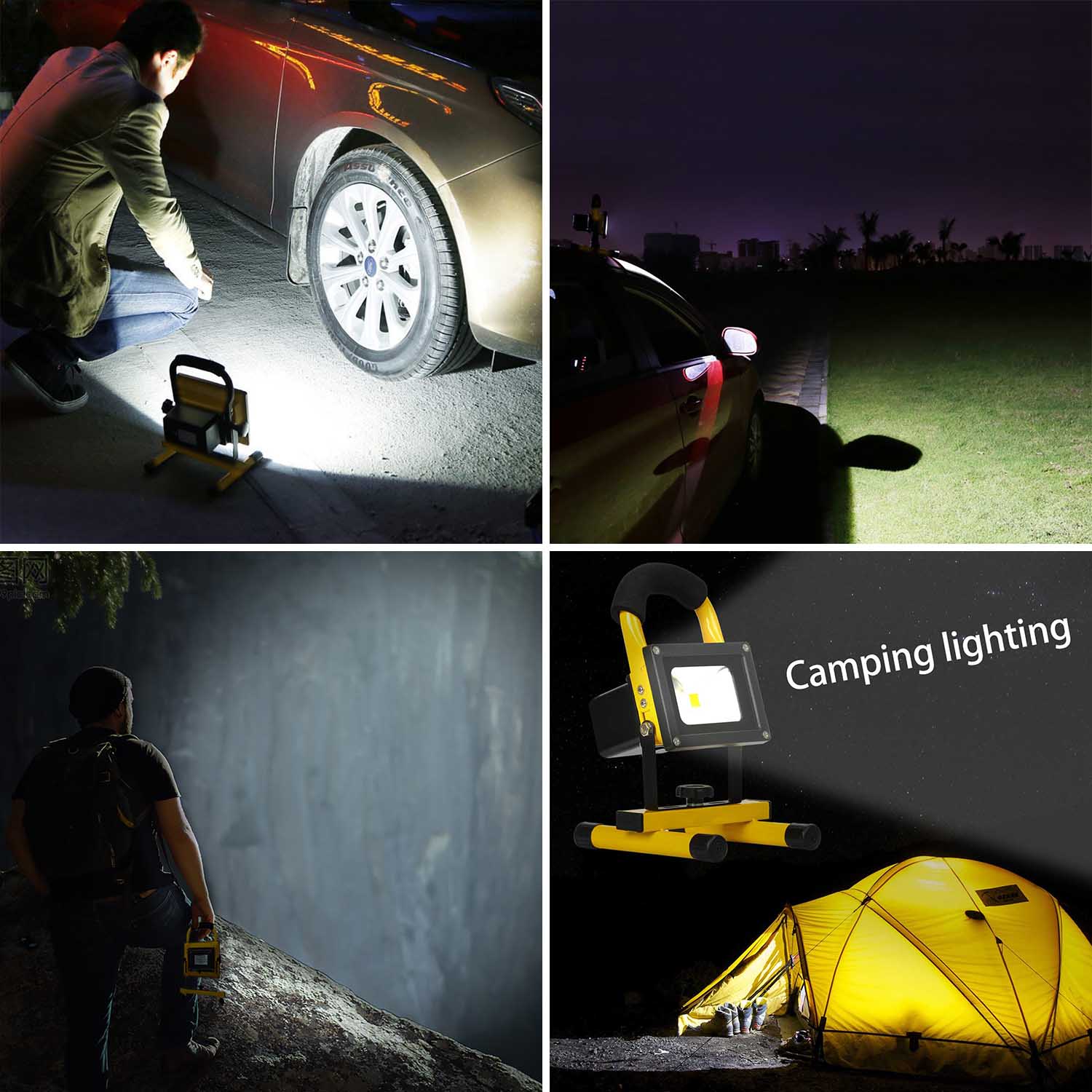 KAWELL 10W Spotlights Work Lights Outdoor Camping Lights, Built-in Rechargeable Lithium Batteries，Waterproof PI65, 6000K, 2 Years Warranty 