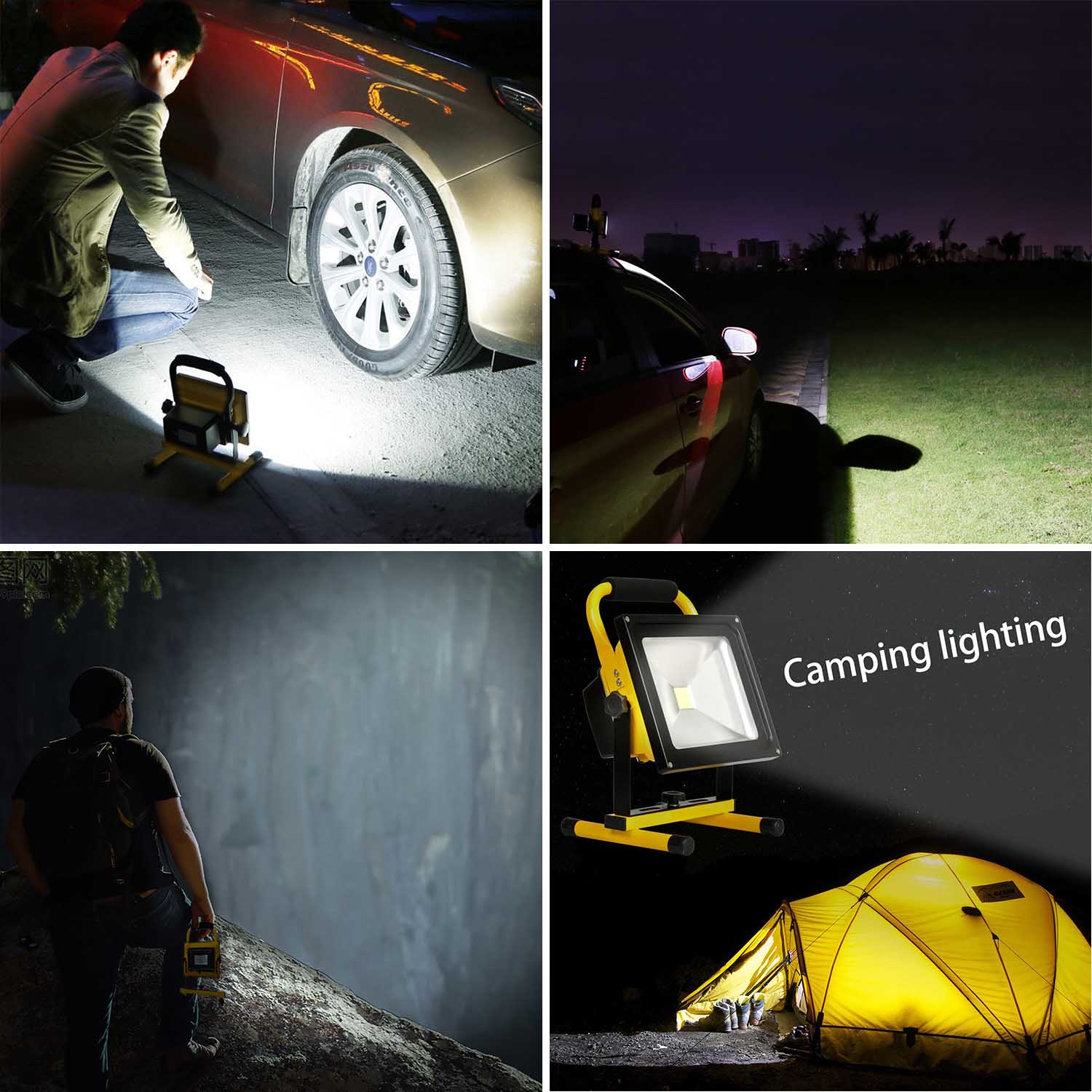 KAWELL 20W Spotlights Work Lights Waterproof Outdoor Camping Security Lights, Built-in Rechargeable Lithium Batteries，Daylight White 6000K, 2 Years Warranty 