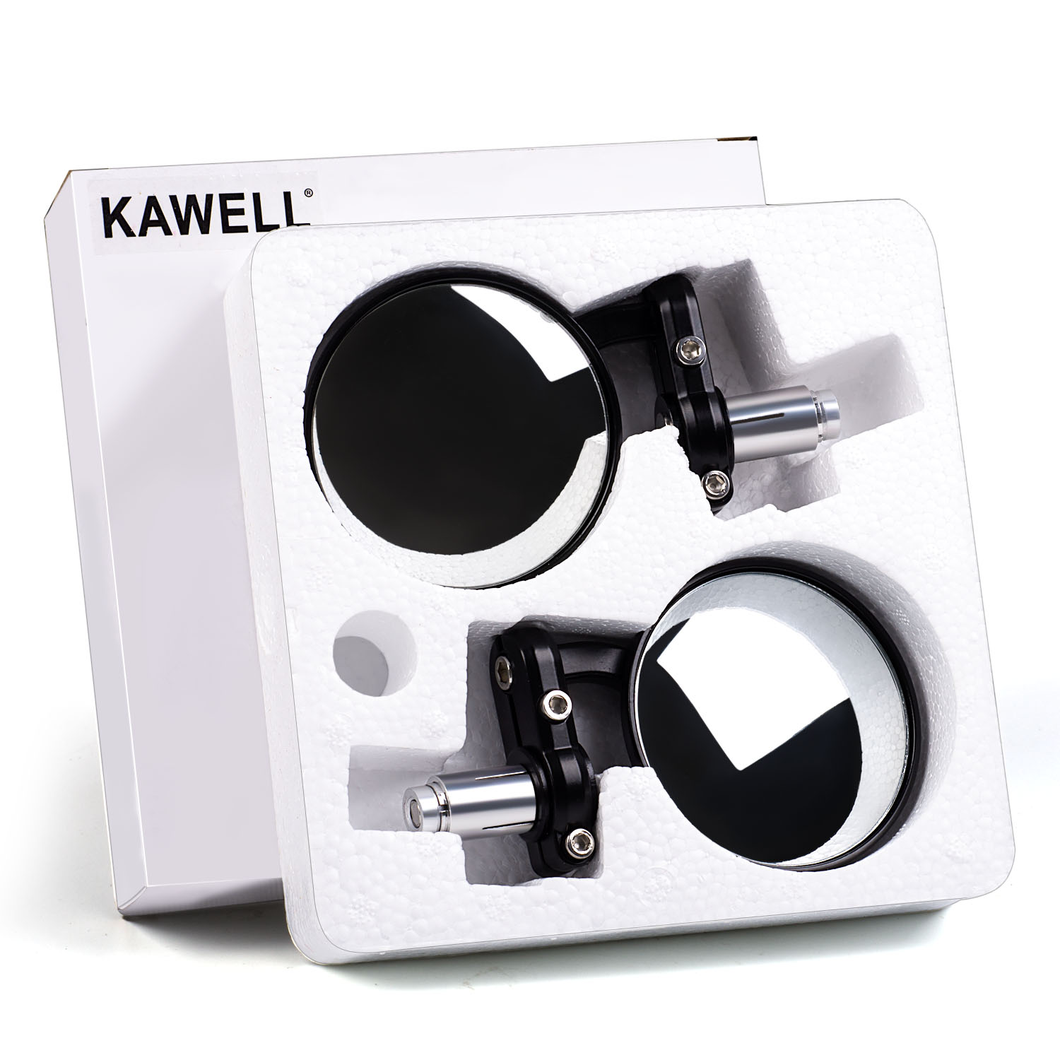 KAWELL Rear View Side Mirror Round Bar End Convex Hawk-eye Motorcycle Mirror For 7/8