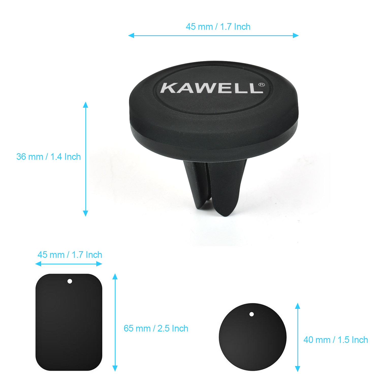 KAWELL Universal Magnetic Phone Car Mount, Air Vent Cell Phone Holder for iPhone, Samsung, Nexus other Smart Phone and GPS Etc. (Small Black) 