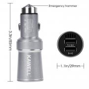 KAWELL USB Car Charger multi-function Dual Port Cigarette Charger with Air purification and Emergency harmmer function (Silver) 