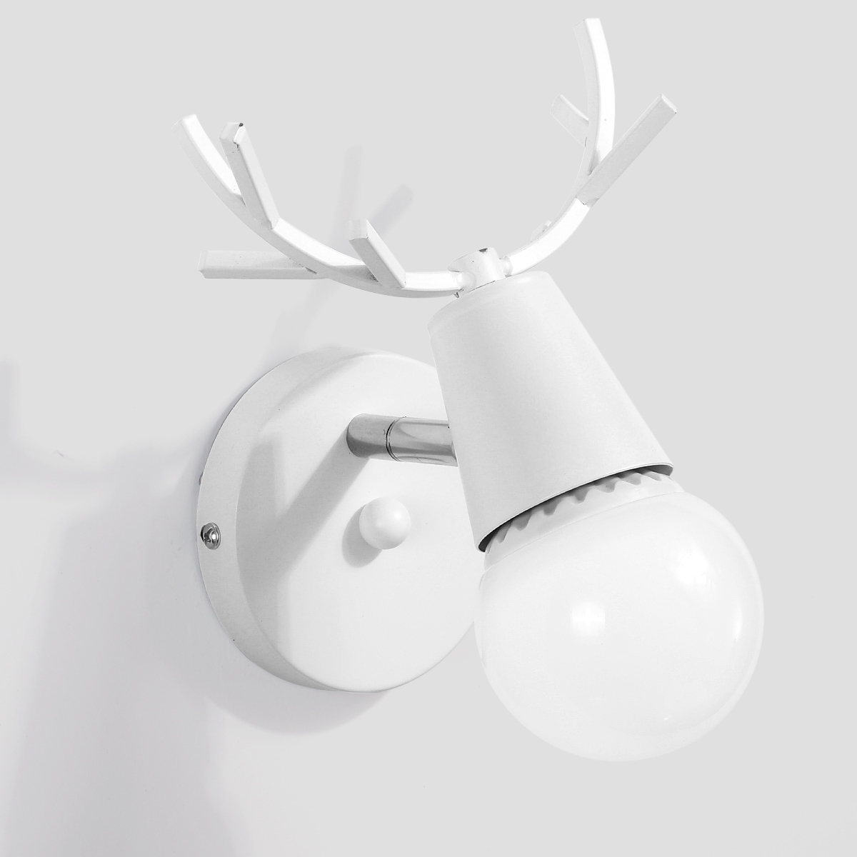 KAWELL Creative Wall Light Modern Wall Lamp Simple Wall Scone Iron E27 Base Deer Head Nordic Style Art Deco for Bedroom, Living Room, Children's Room, Restaurant, Hallway, Stairs, White