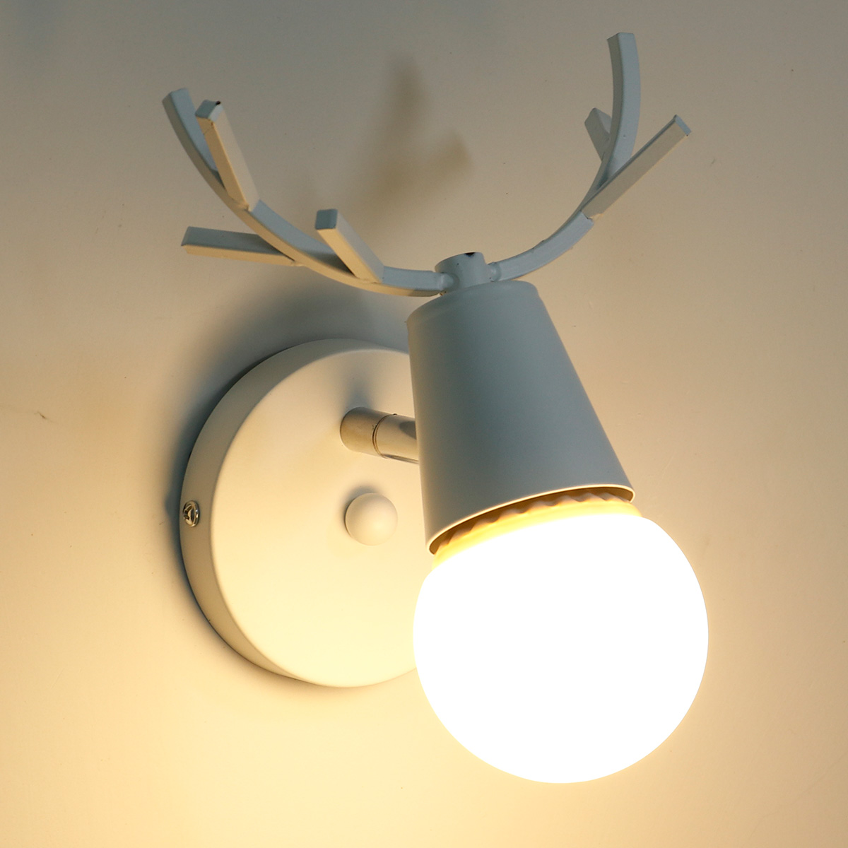 KAWELL Creative Wall Light Modern Wall Lamp Simple Wall Scone Iron E27 Base Deer Head Nordic Style Art Deco for Bedroom, Living Room, Children's Room, Restaurant, Hallway, Stairs, White