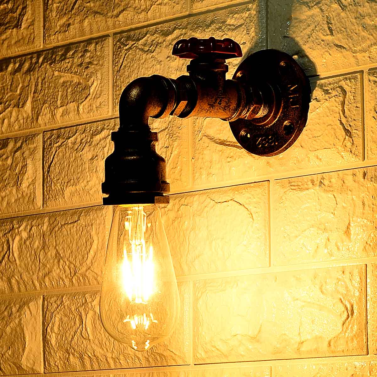 KAWELL Vintage Wall Lamp Industrial Retro Wall Light Creative Water Pipe Wall Sconce Iron Metal E27 60W Max for Restaurant, Cafe, Bar, Kitchen,Bedroom, Rust Color