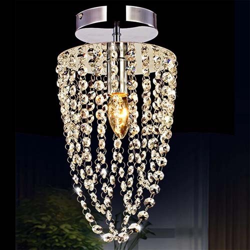 Modern Crystal Chandelier Ceiling Light Crystal K9 String Lampshade Chrome Stainless Steel E14 Lamp Holder for Bedroom, Hallway, Living Room, Corridor (Height 35CM, Diameter 17CM)