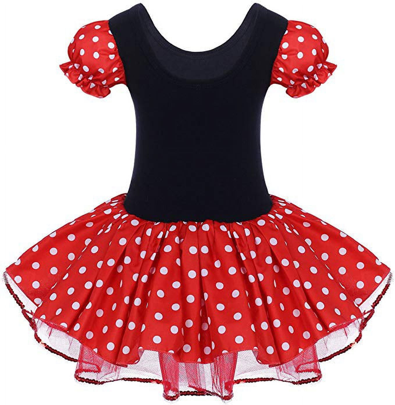 KAWELL Toddler Girls Polka Dot Tutu Dress with Ear Headband, Kids Character Inspired Costume Outfit for Halloween, Theme Park, Birthday Party, Child 12-18 Months
