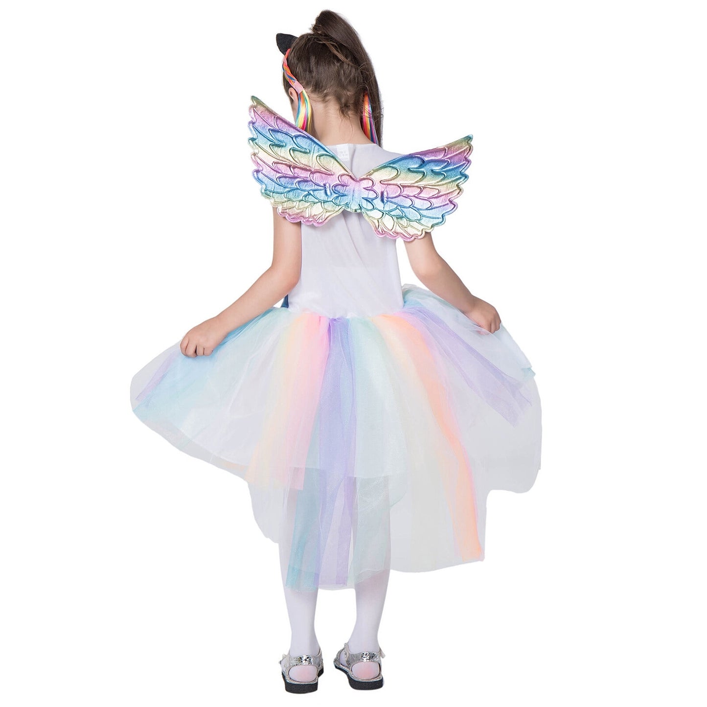Girls Unicorn Costume Rainbow Dress with Wing Headband for Little Girls