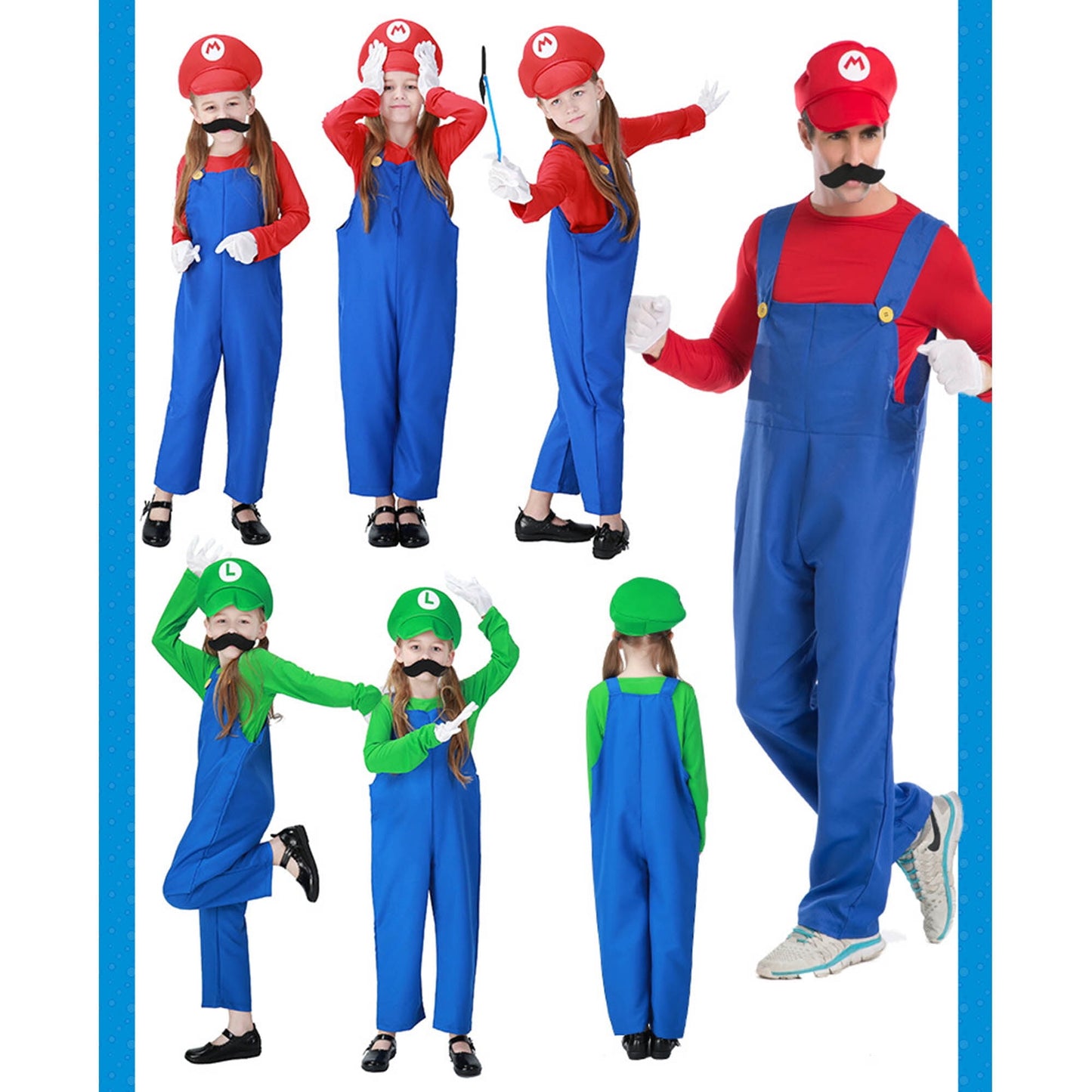 KAWELL Super Bros Costume for Adults Unisex Cap Gloves Fake Accessory Kit for Cosplay Halloween for Women Men