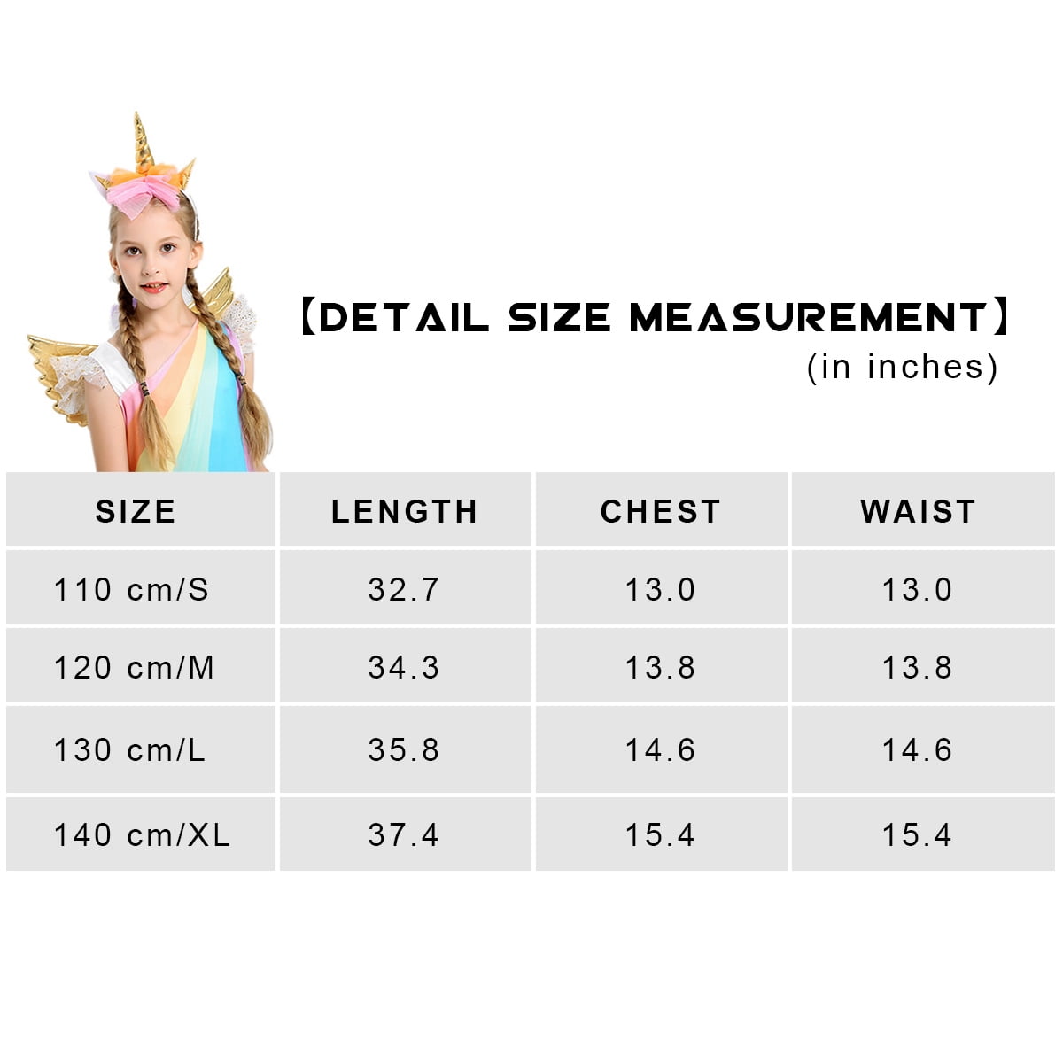 Girls Unicorn Costume Rainbow Dress with Wing Headband for Little Girls