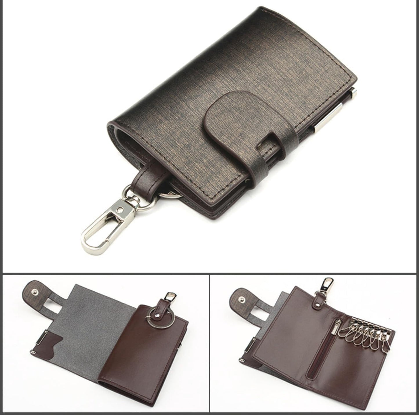 Men's Genuine Leather Key Case Wallet | 6 Key Hooks, Card Slots & Coin Pocket