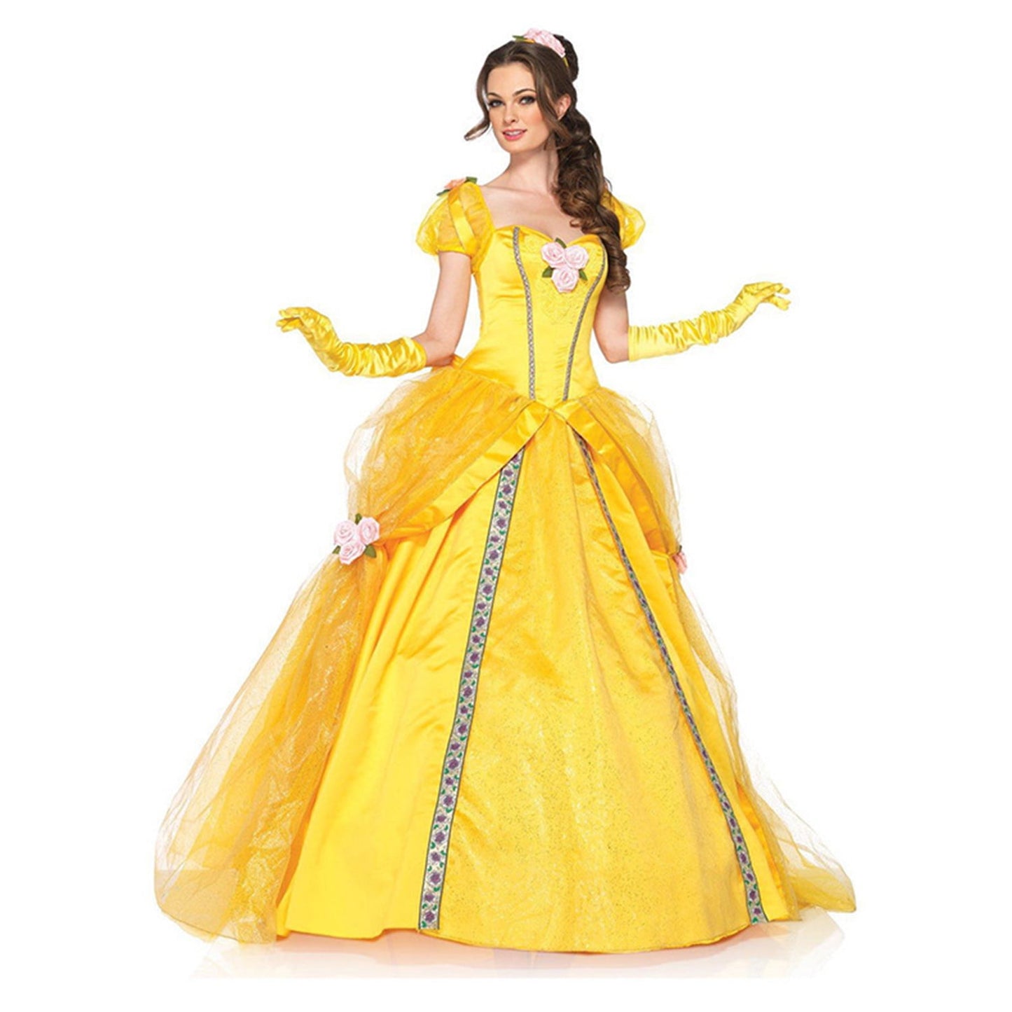 URSOFINE Women's Belle Costume Adult Yellow Off-Shoulder Princess Dress up Ball Gown Beauty Outfit Halloween Party Dress