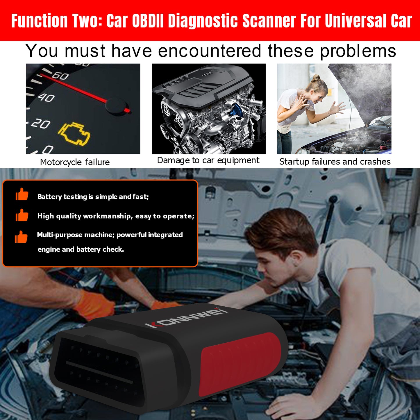 KONNWEI KDIAG Bluetooth 5.0 Full System OBD2 Scanner | 31+ Reset Functions | iOS & Android
