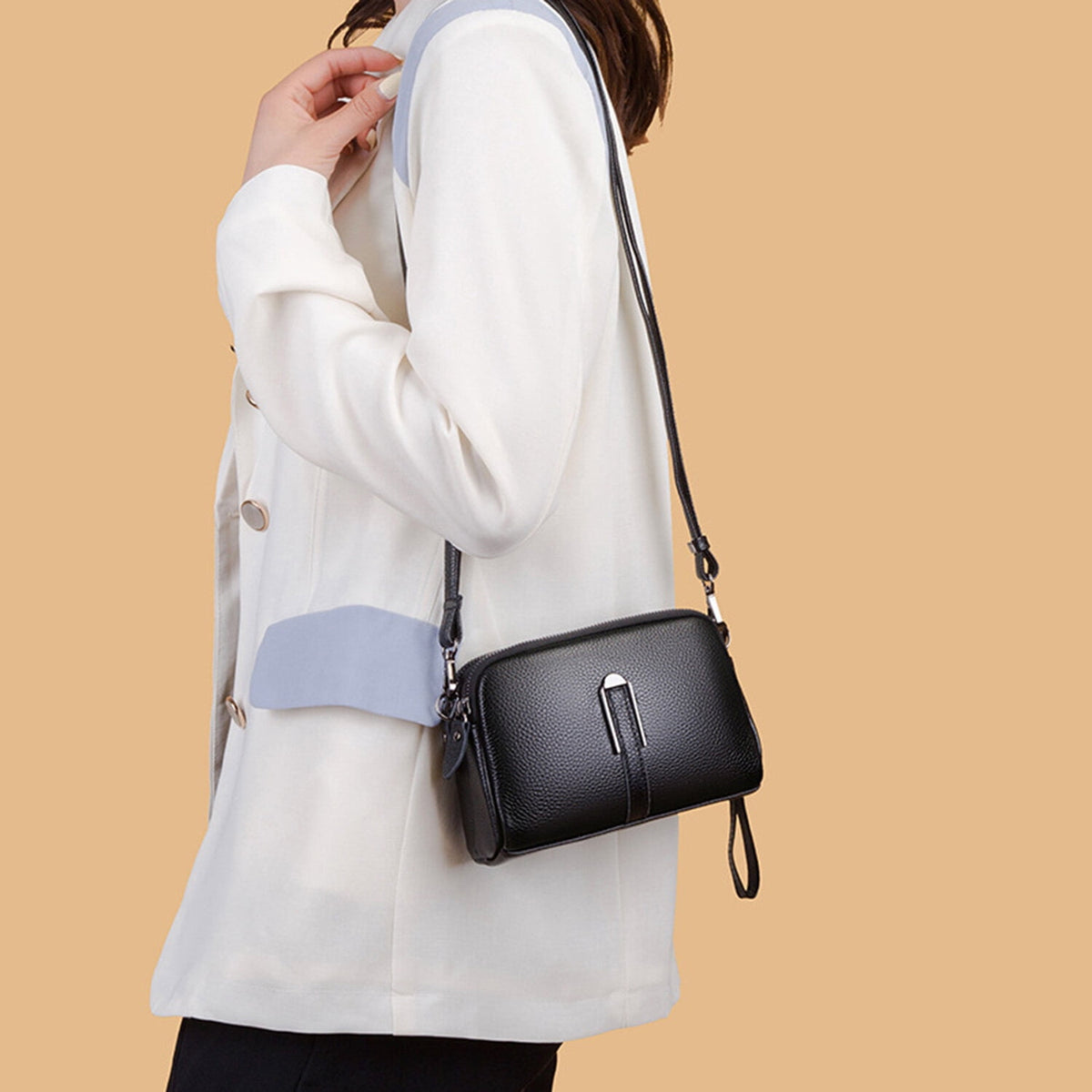 KAWELL Crossbody Bags for Women Genuine Leather Shoulder Purse Cross Body Bag with Wristlet Top Zipper