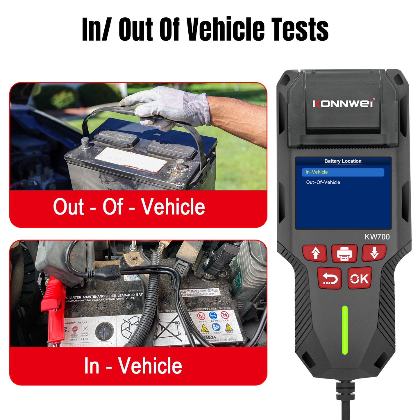 KONNWEI KW700 Battery Tester with Thermal Printer | 6V 12V 24V All-in-One Diagnostic Tool