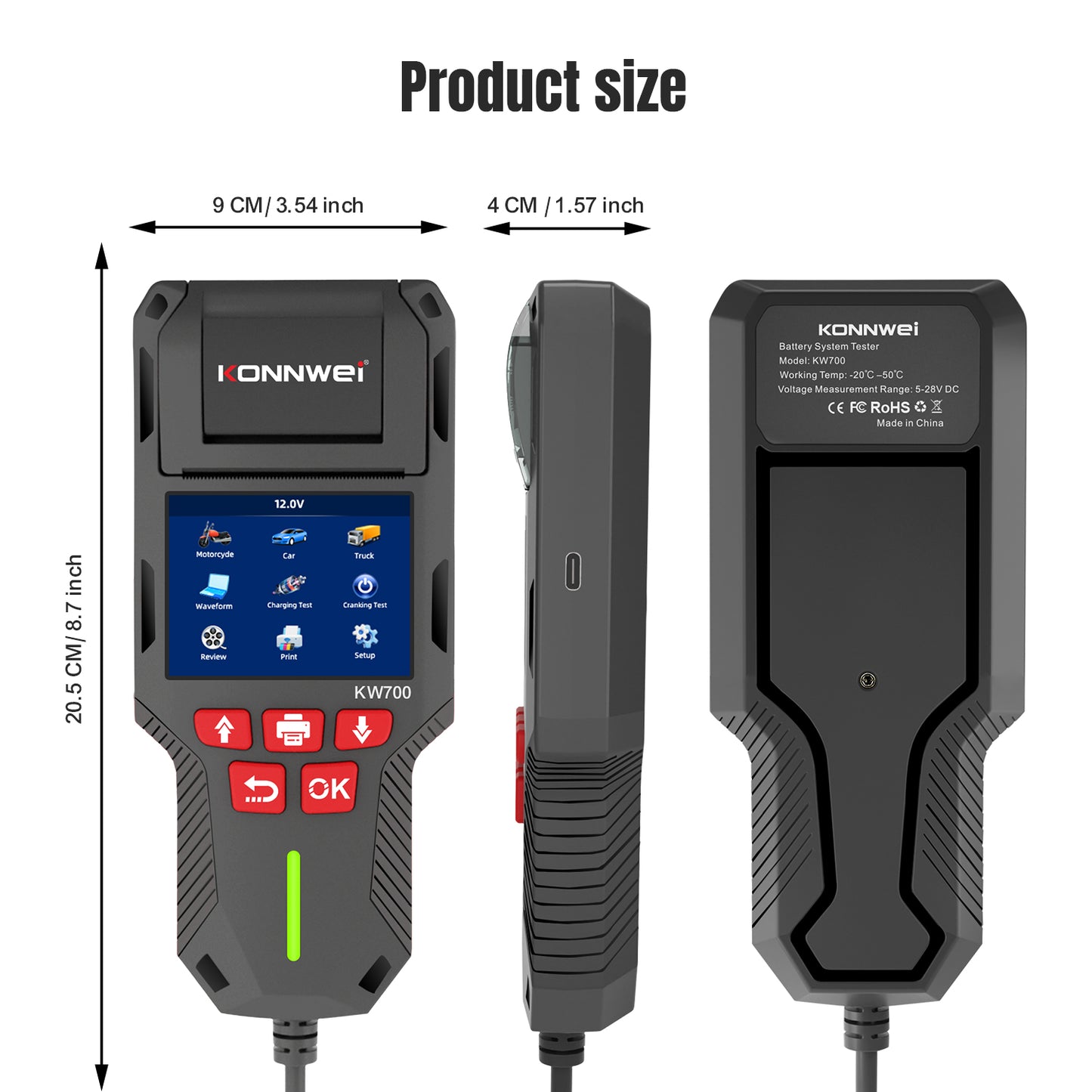 KONNWEI KW700 Battery Tester with Thermal Printer | 6V 12V 24V All-in-One Diagnostic Tool