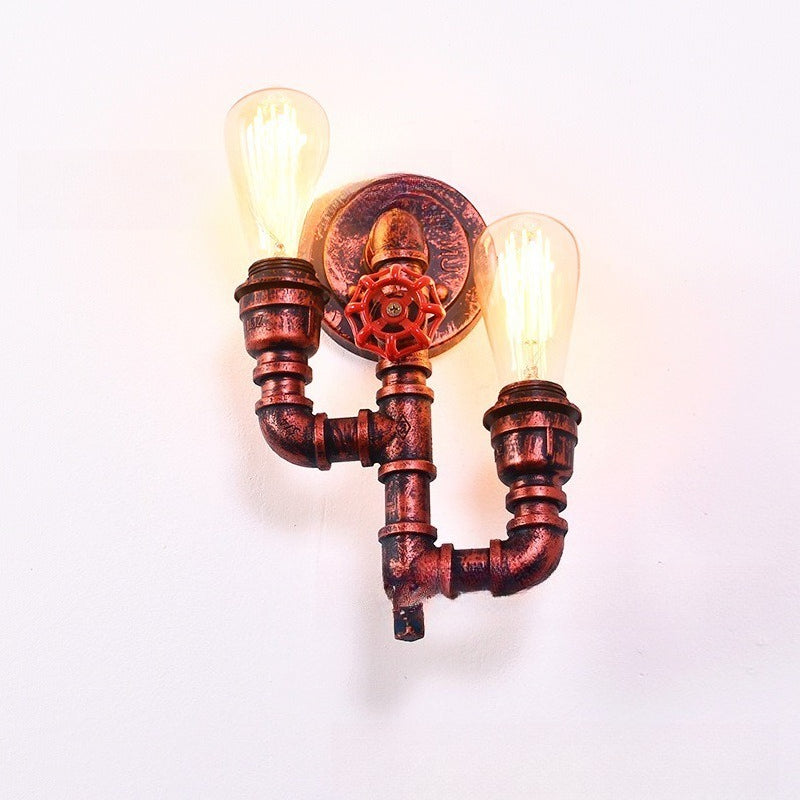 Vintage Industrial Double Head Wall Sconce – Wrought Iron Pipe Light for Bar, Restaurant & Hallway