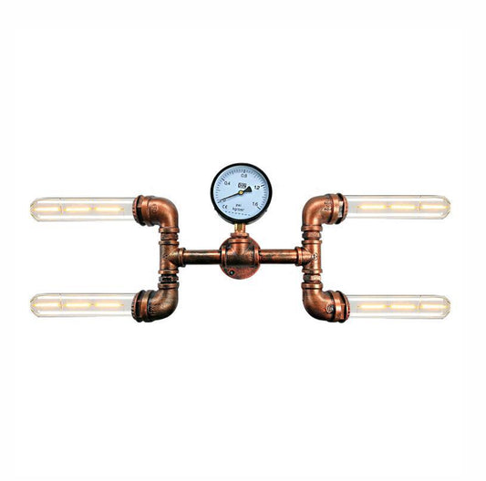 Industrial Pipe Wall Light – 4-Head Wrought Iron Retro LED Sconce for Bar, Cafe & Loft Decor