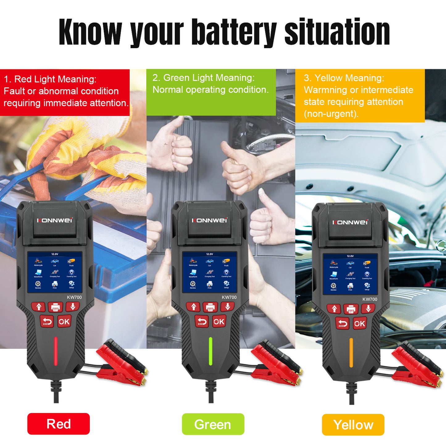 KONNWEI KW700 Battery Tester with Thermal Printer | 6V 12V 24V All-in-One Diagnostic Tool