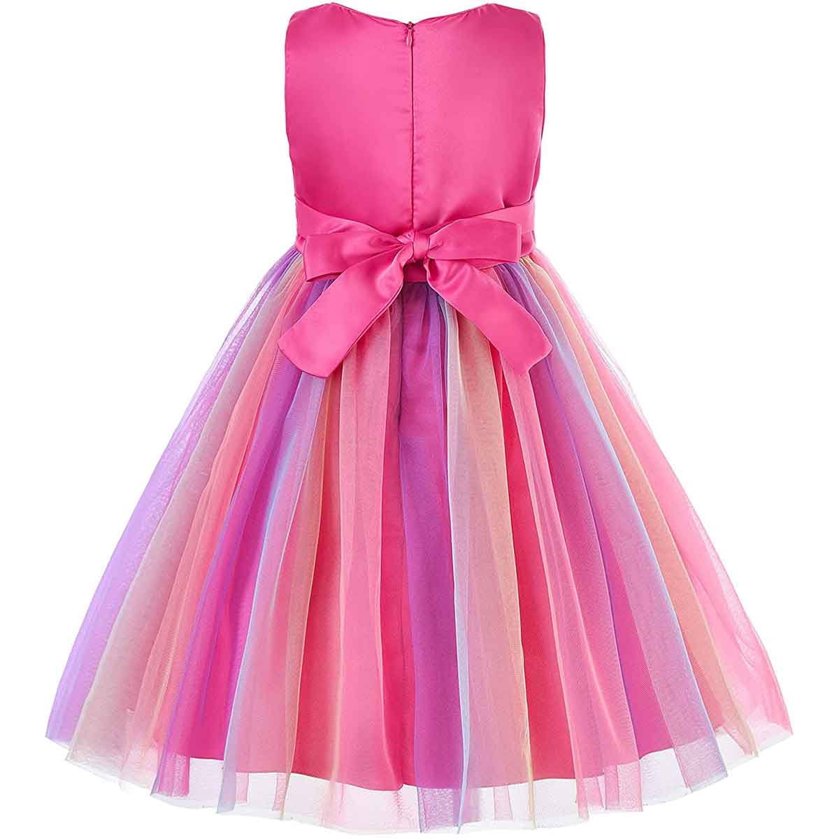 KAWELL Flower Girls Sequence Sequin Rainbow Tulle Wedding Party Dress Bridesmaid Birthday Pageant Ball Gown
