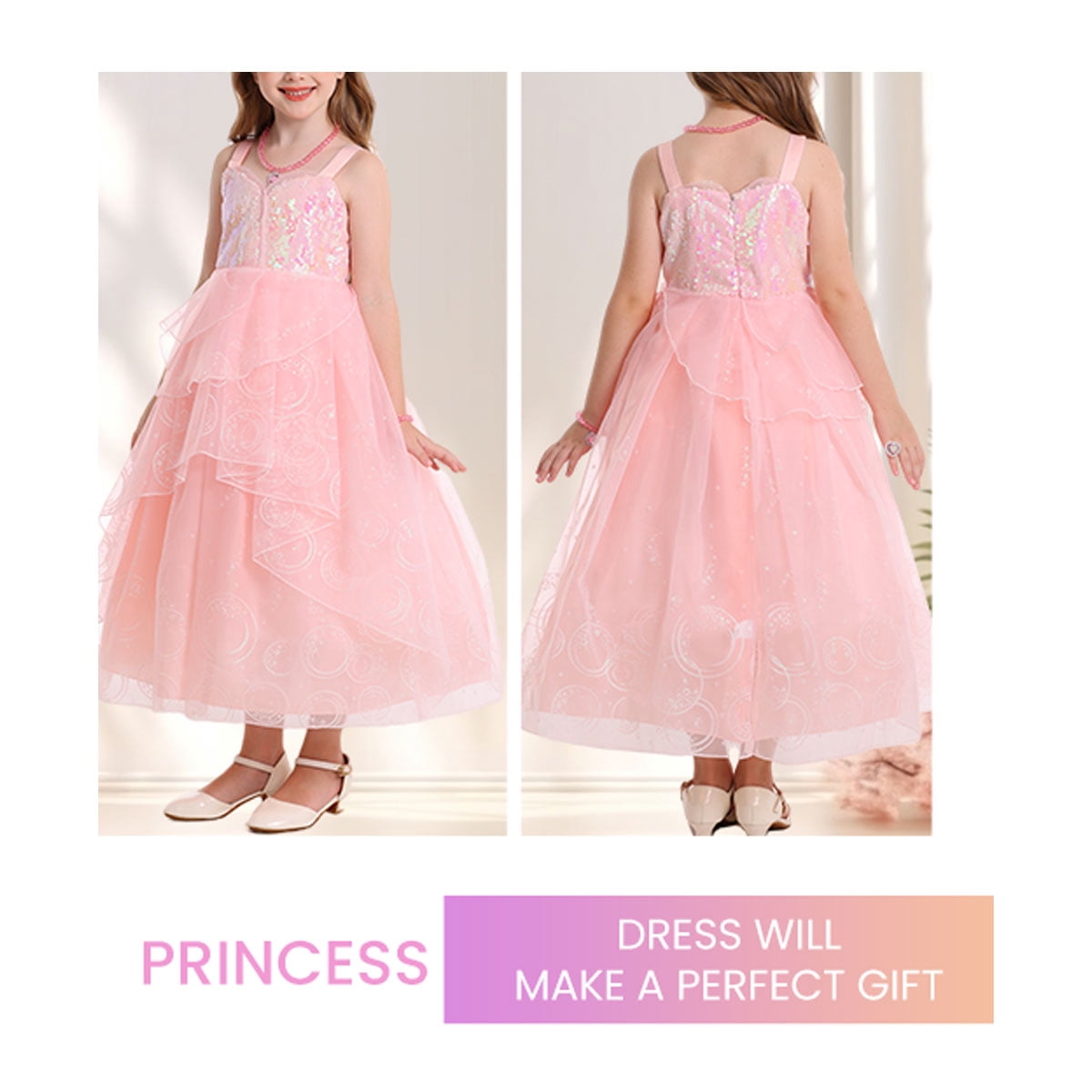 KAWELL Good Witch Glinda Costume Girls Pink Tulle Princess Dress Toddler Halloween Costumes Witch Cosplay Outfit