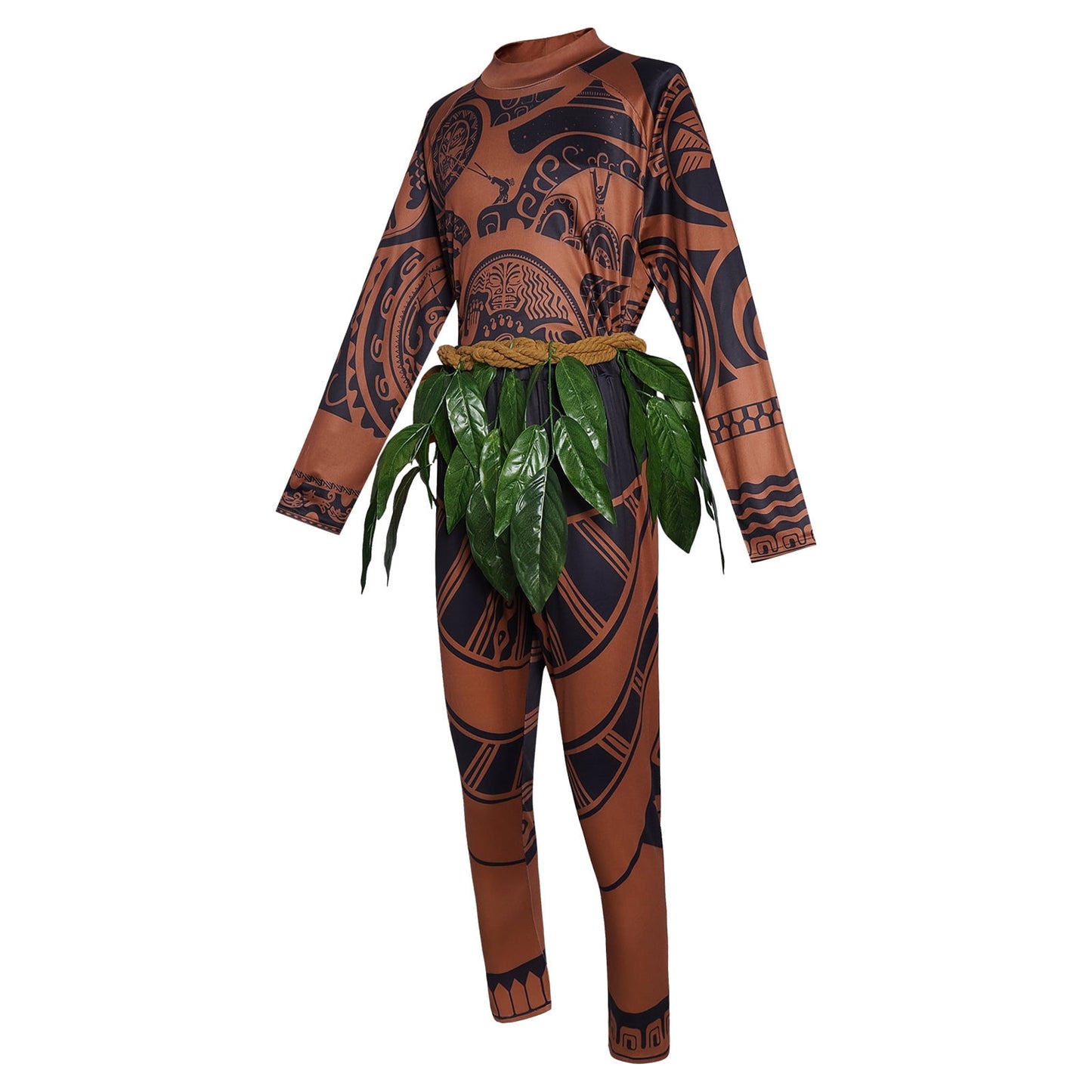 URSOFINE Island Warrior Costume for Men, Hawaiian Tattoo Costumes with Leaf Belt Black Wigs for Halloween, Ocean Theme Party Dress Up