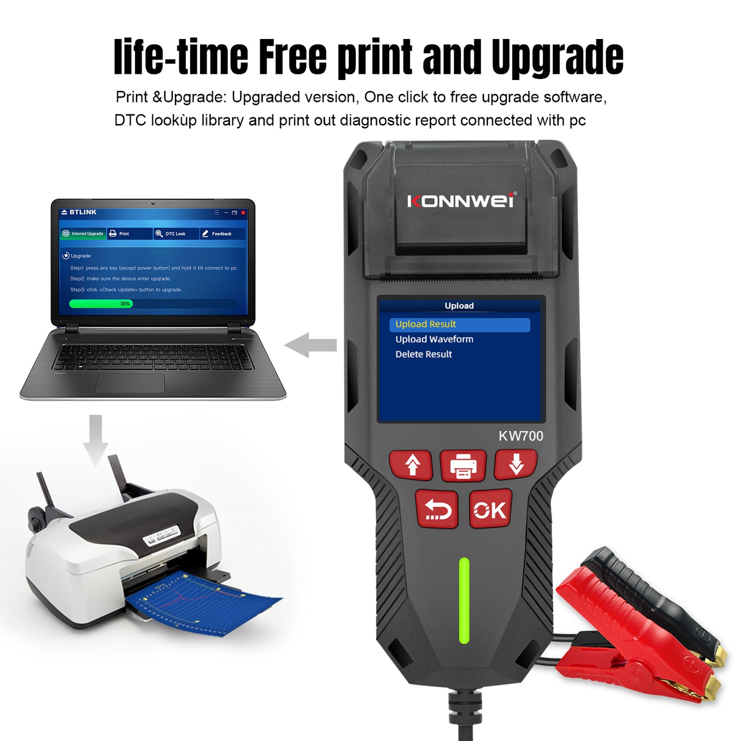KONNWEI KW700 Battery Tester with Thermal Printer | 6V 12V 24V All-in-One Diagnostic Tool