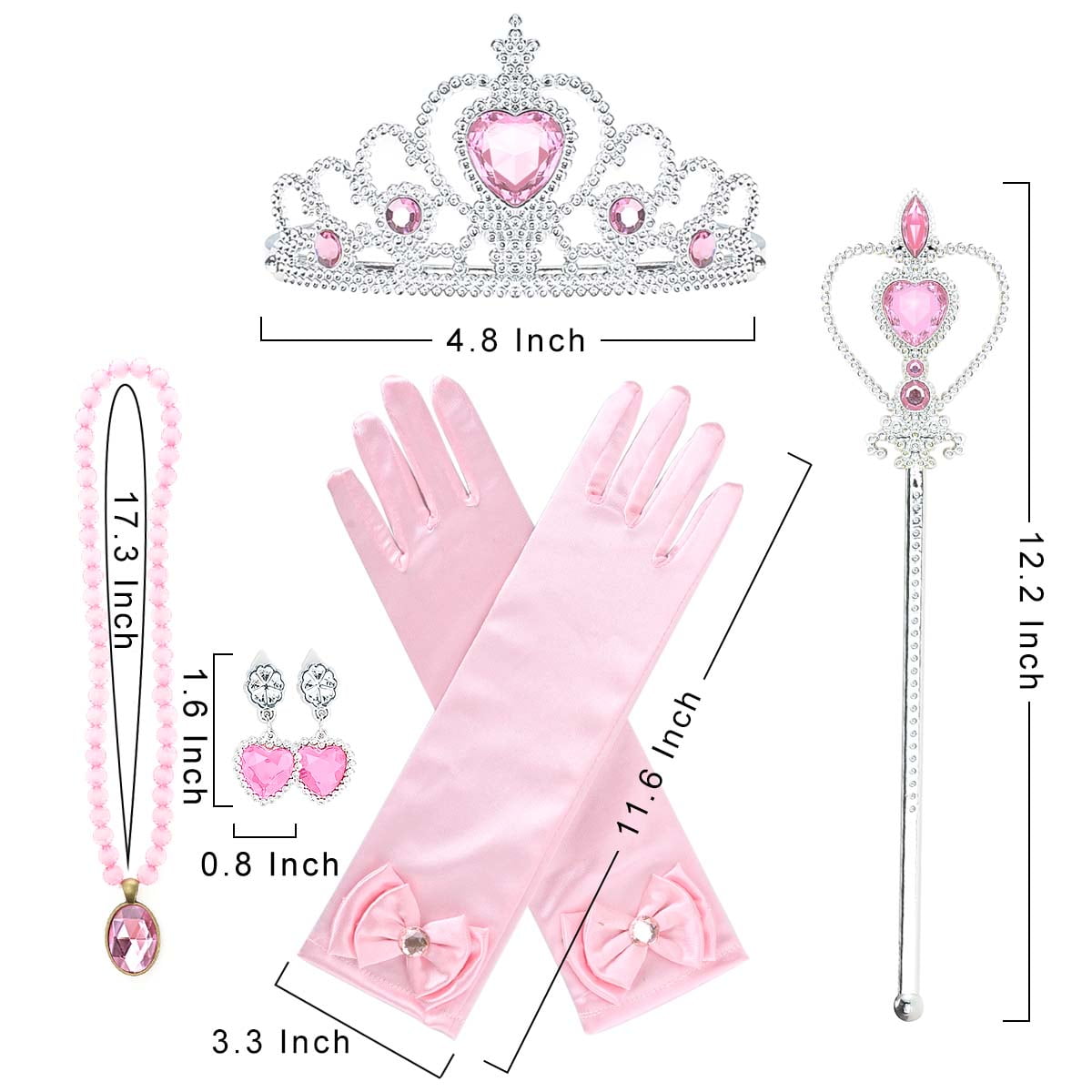 KAWELL Princess Dress Up Jewelry Dress Up Set for Girls Jewelry Accessories with Crowns, Necklaces, Wands, Gloves, Earrings (Yellow 5pcs)